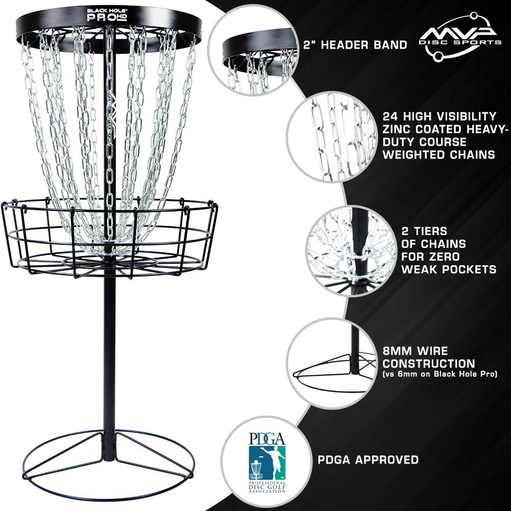 MVP Black Hole Pro HD 24-Chain Portable Disc Golf Basket Target - Professional Practice & Backyard Training Equipment for Disc Golf Players