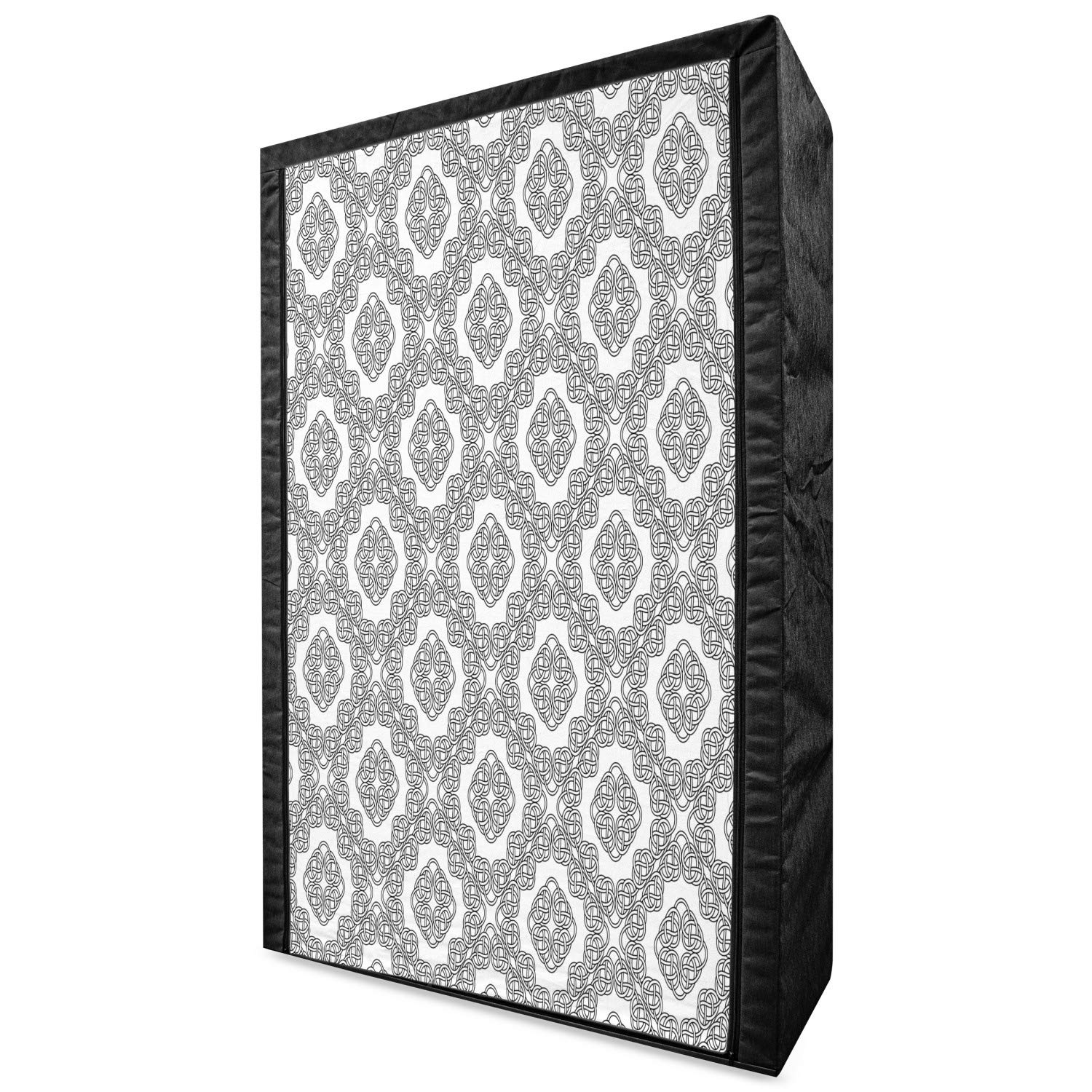 Ambesonne Celtic Portable Fabric Wardrobe - Vintage Geometric Celtic Knot Design, 42.5 Inch Clothing Organizer with Shelves | Black & White Storage Closet for Bedroom, Dorm, or Small Space Organization
