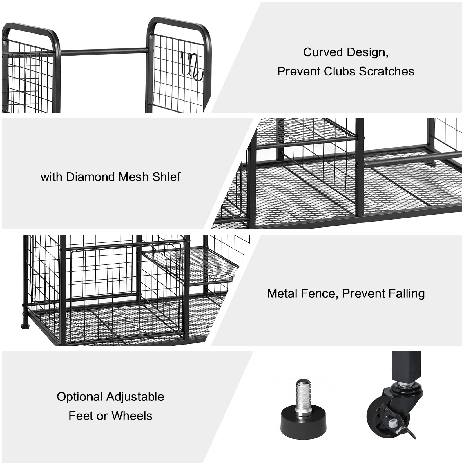 Garage Sports Equipment Organizer with Baskets & Hooks - 2 Golf Bag Holder, Outdoor Toy Storage & Ball Organizer for Garage - Perfect for Golf Clubs, Bikes, and Kids' Sports Gear Storage