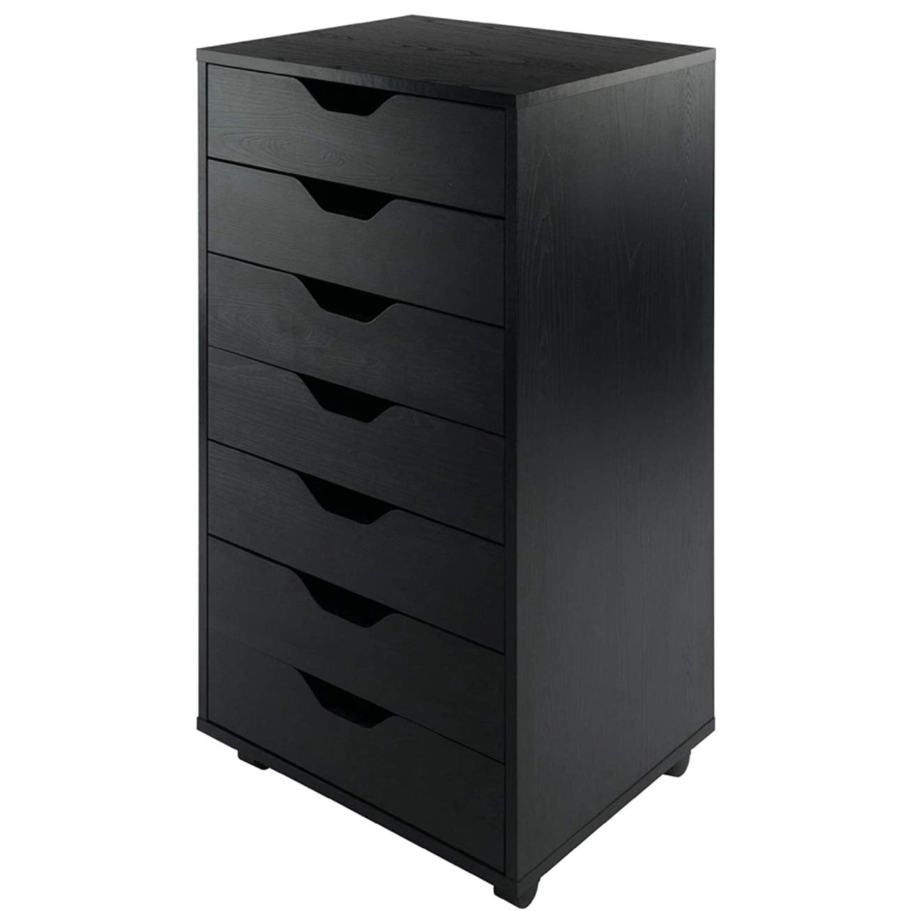 7-Drawer Wooden File Cabinet with Wheels - Mobile Storage Organizer for Office & Closet - Classic Black Home Office Furniture with Anti-Tip Safety Design | Perfect for Document Storage, Office Organization & Home Filing Systems