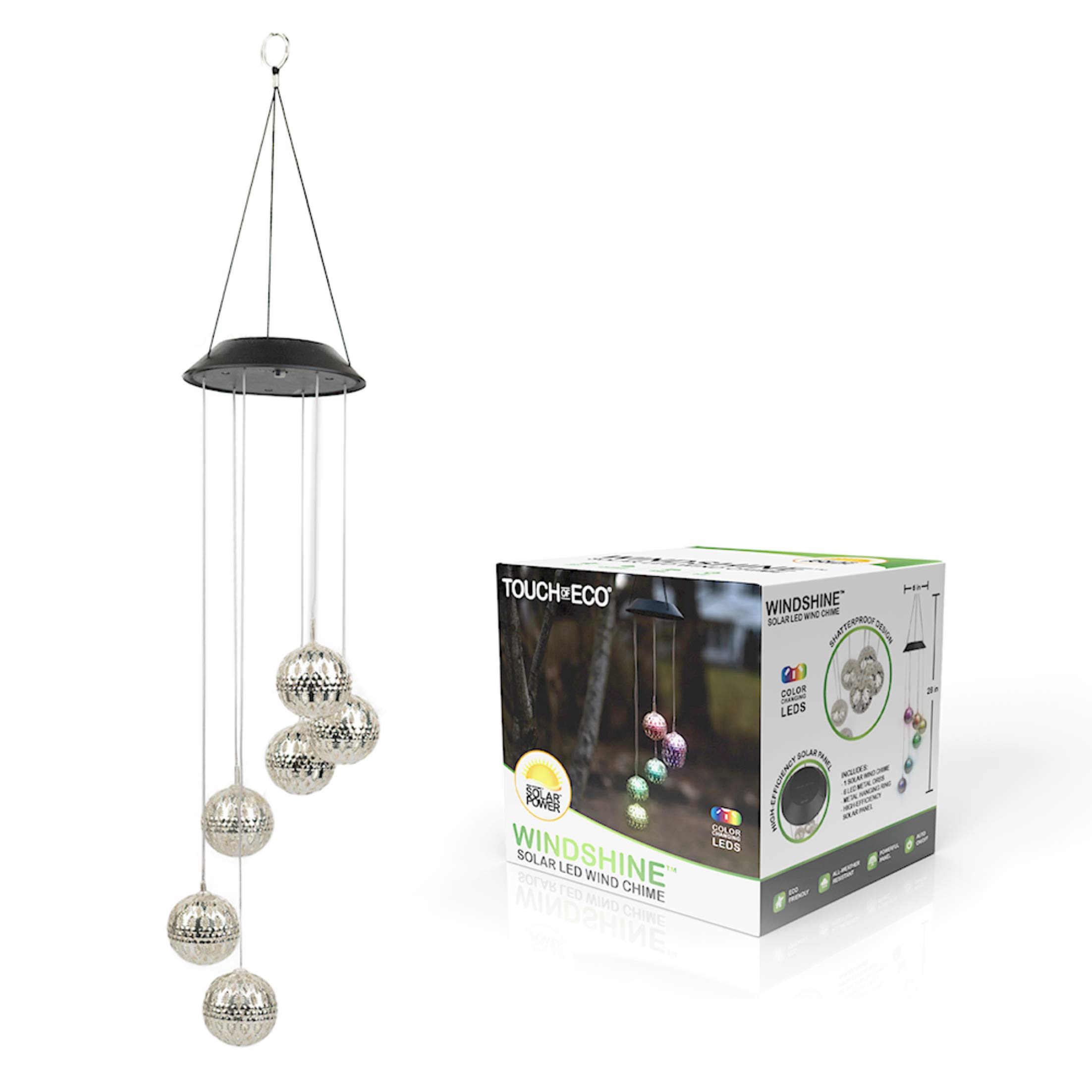 Solar-Powered Metal Orb Wind Chime with Rainbow LED Lights - Weatherproof Outdoor Hanging Decor for Garden, Patio, Deck & Trees | Perfect for Home Decoration & Relaxing Outdoor Spaces