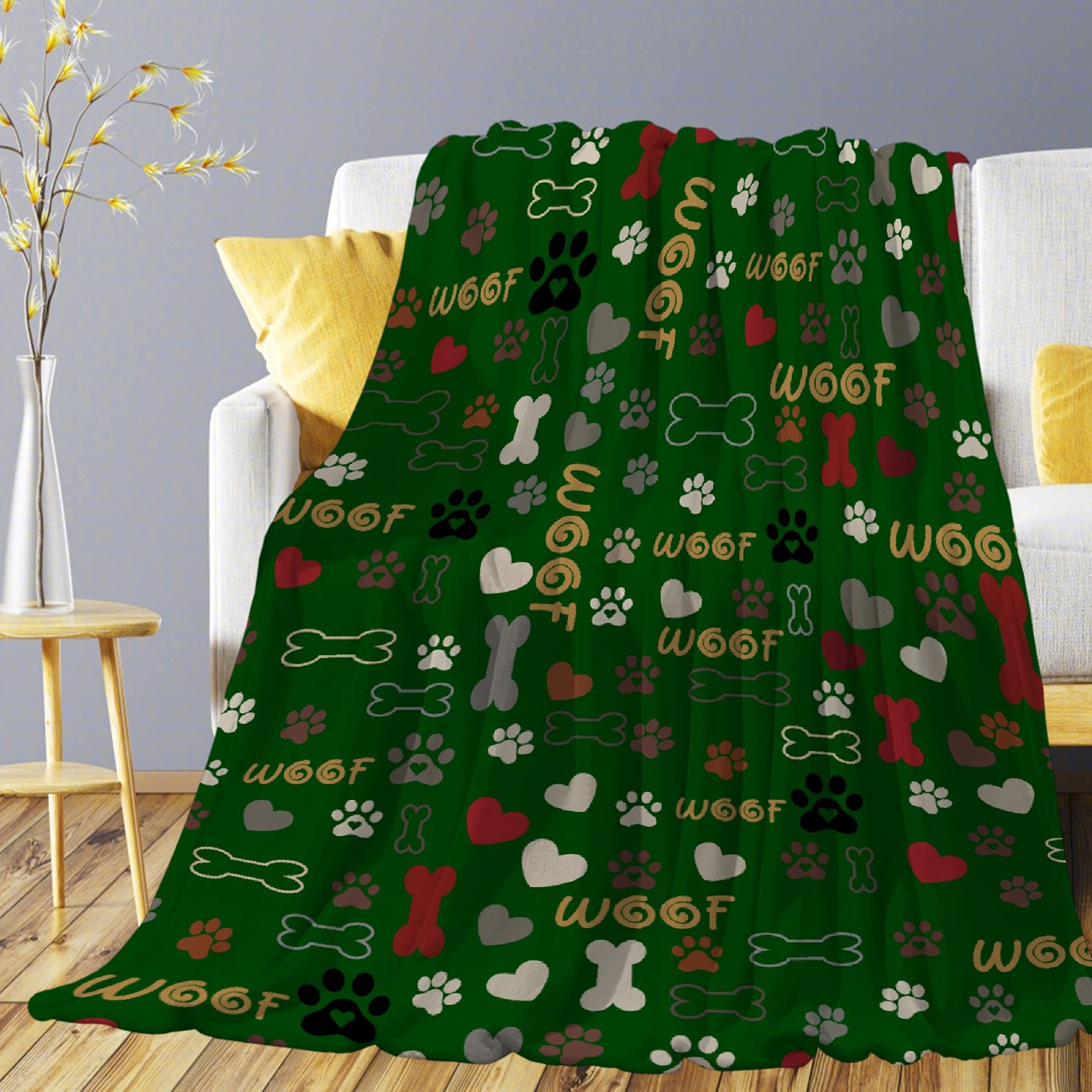 Cozy Flannel Fleece Throw Blanket with Dog Paws Print - 120x90 King for Bed & Sofa