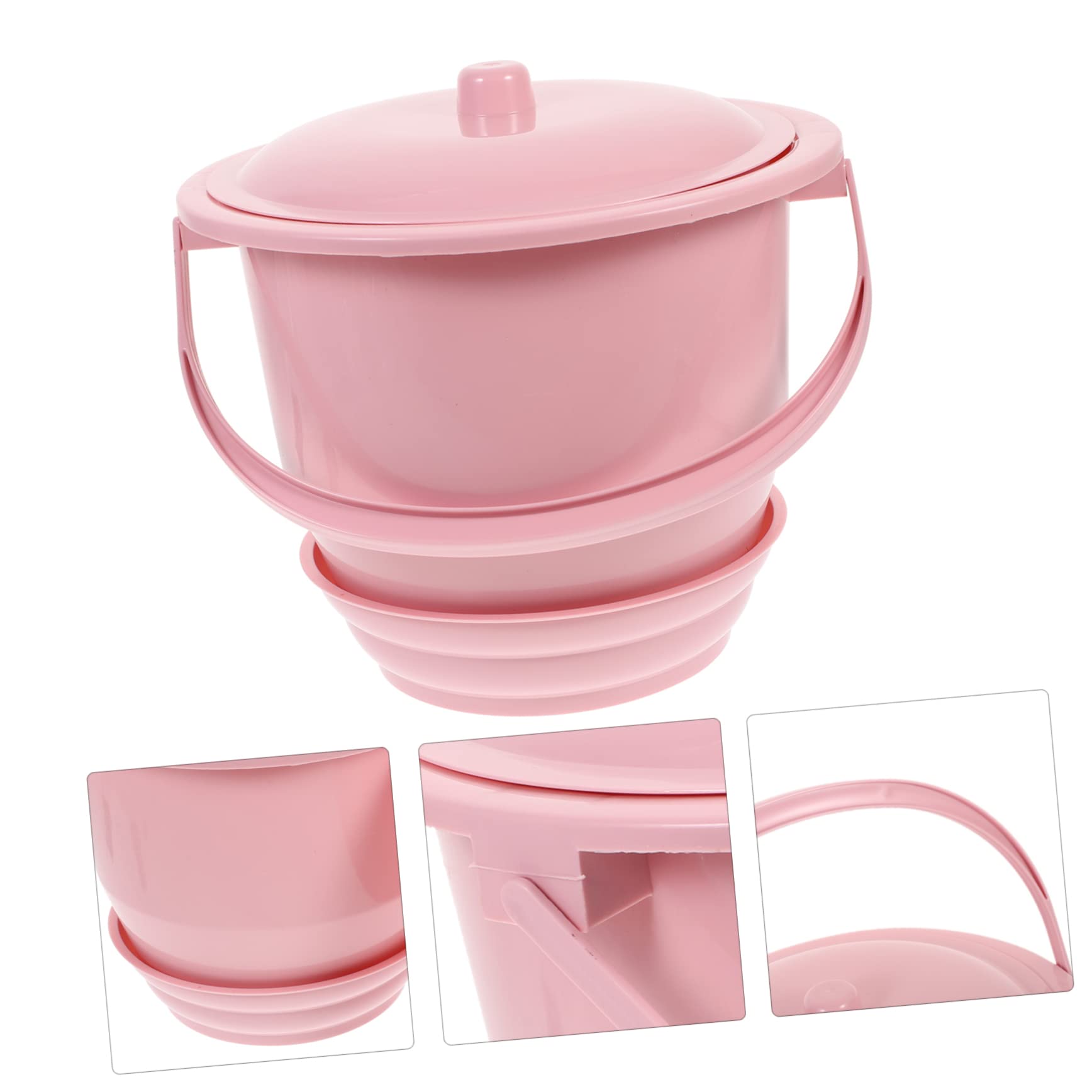 Portable Plastic Bedside Urinal with Lid & Handle - Pink Chamber Pot for Women & Men - Ideal for Travel, Camping, and Home Care Use
