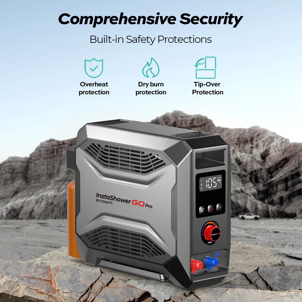 Fogatti InstaShower Go Pro Portable Water Heater with Water Pump - 22,000 BTU Propane Camping Shower for Outdoor Adventures, RV Trips & Emergency Use