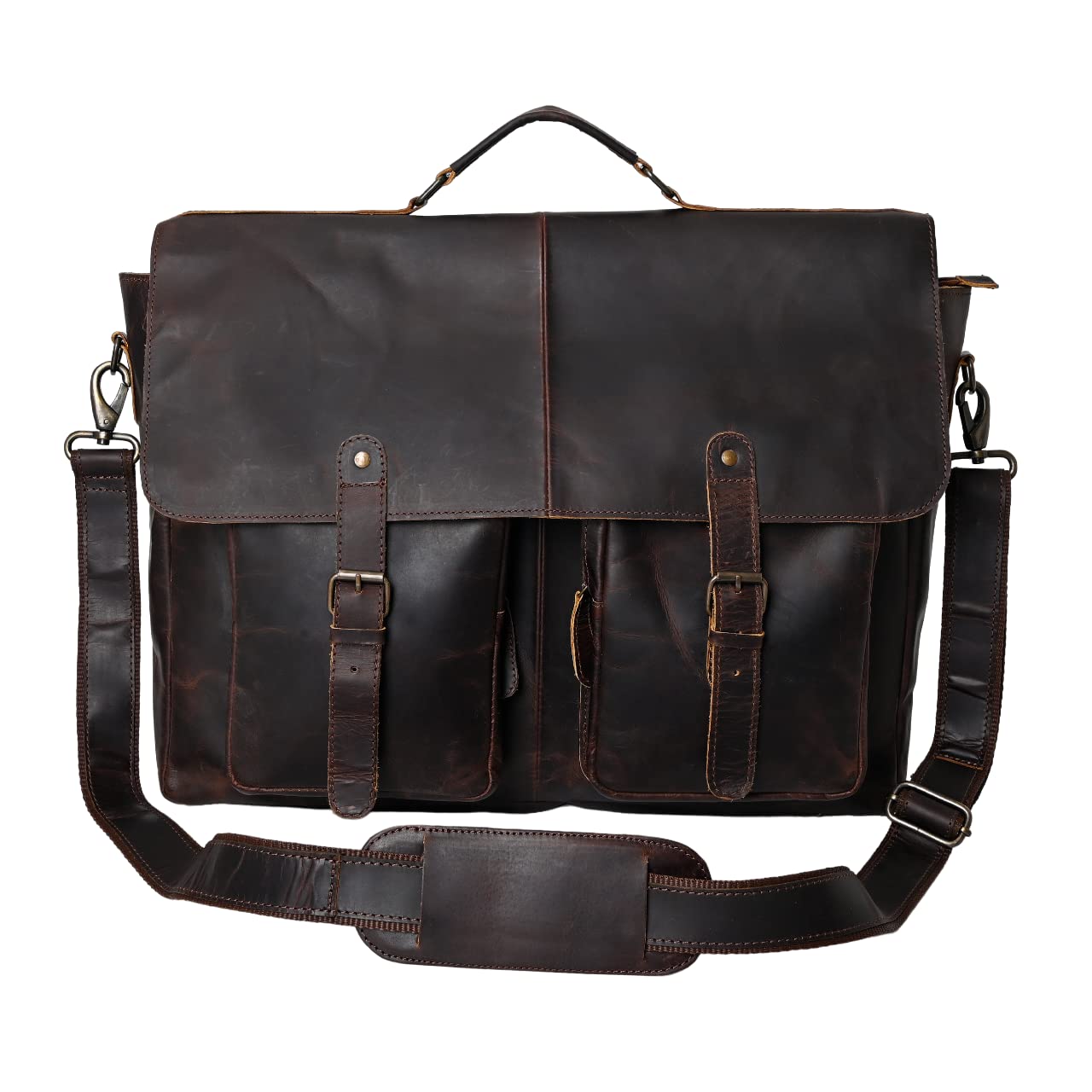 Premium Brown Hunter Leather Laptop Messenger Bag for Men & Women - Durable Business Briefcase for Work, Travel & College (15.6 Inch)