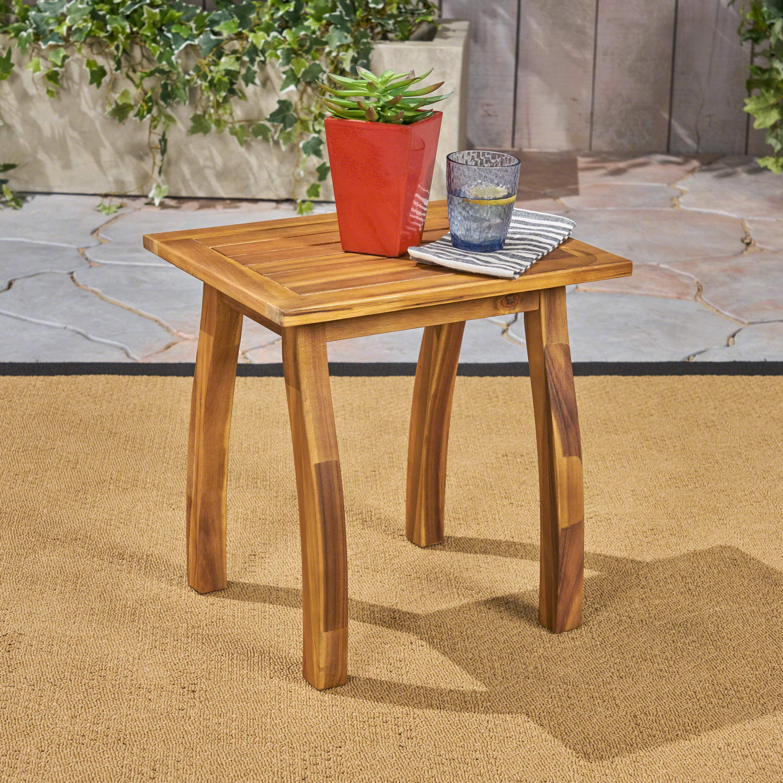 Premium Acacia Wood Outdoor Accent Side Table - Weather-Resistant Patio & Garden Furniture for Poolside, Deck, or Balcony Decor