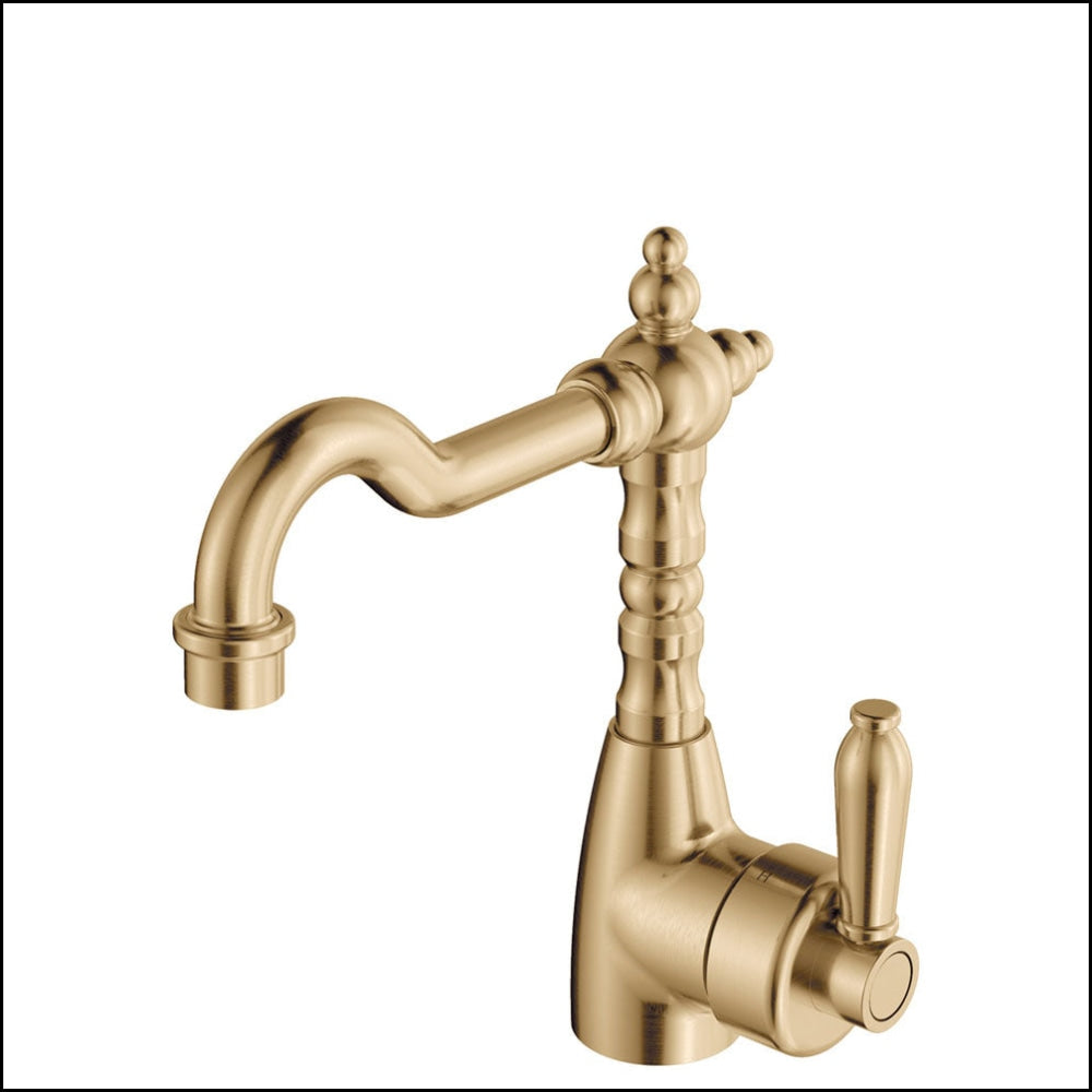 Fienza Eleanor 202103UU Modern Brass Kitchen Faucet - Shepherd's Crook Design with Urban Brass Handle for Farmhouse & Industrial Style Sinks (Perfect for Rustic, Vintage, or Contemporary Home Decor)