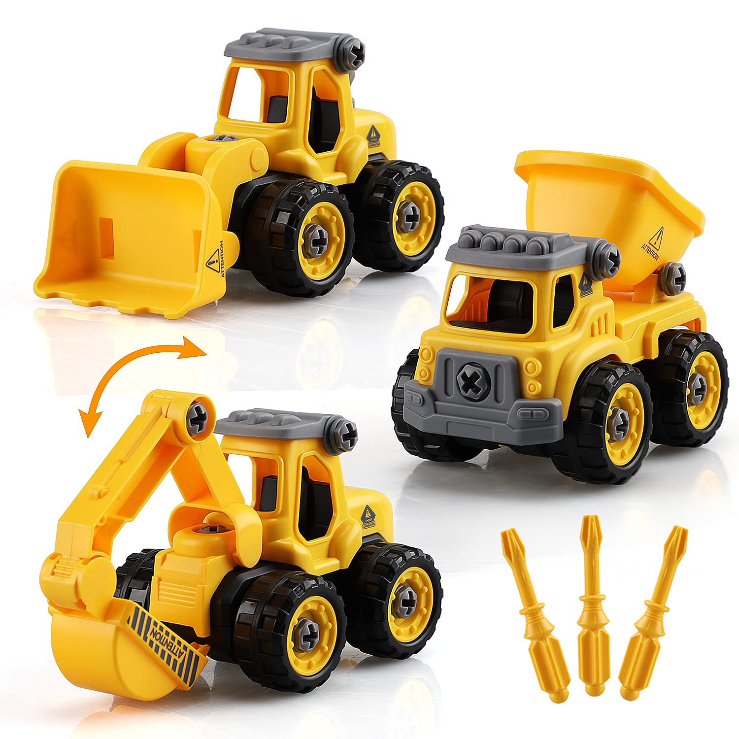 TOY Life Construction Vehicle Toy Set - Take Apart Trucks, Excavators & Building Cars with Drills - STEM Learning Toys for Boys & Girls Ages 3-8 - Perfect for Sandbox Play, Birthday Gifts & Pretend Construction Scenes