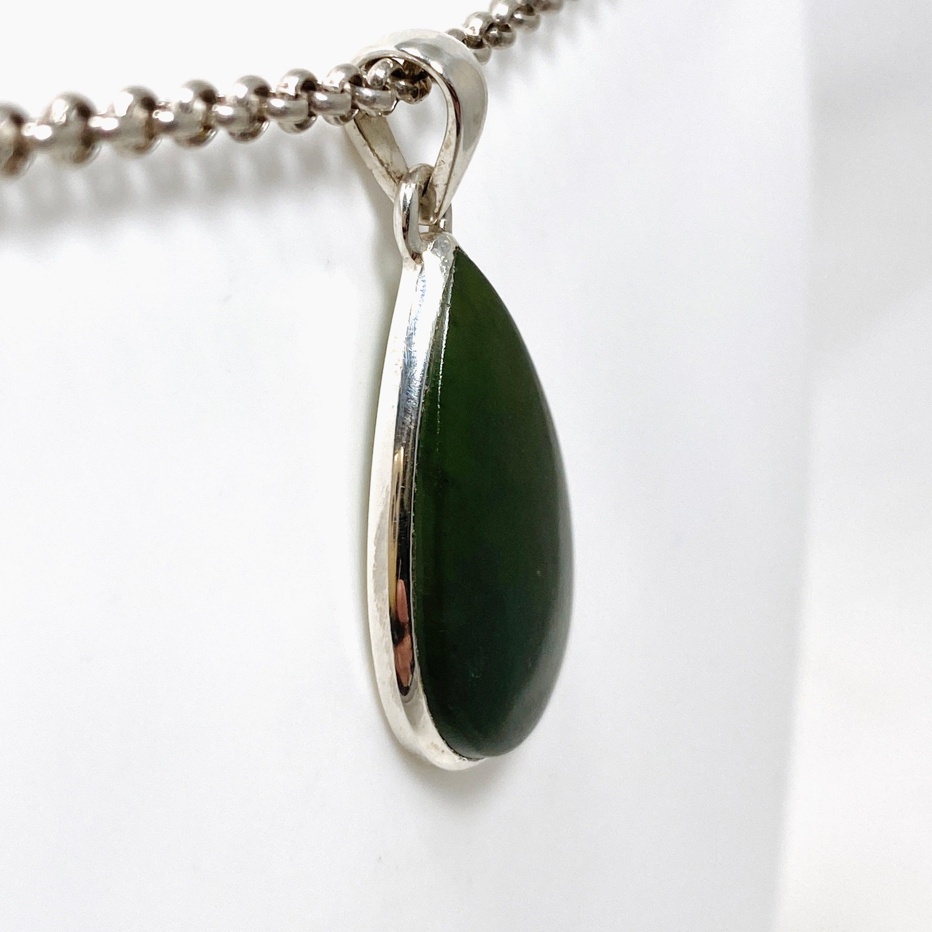 Natural Siberian Jade Nephrite Teardrop Pendant Necklace - PPGJ672 - Perfect for Meditation, Healing & Spiritual Jewelry Gifts