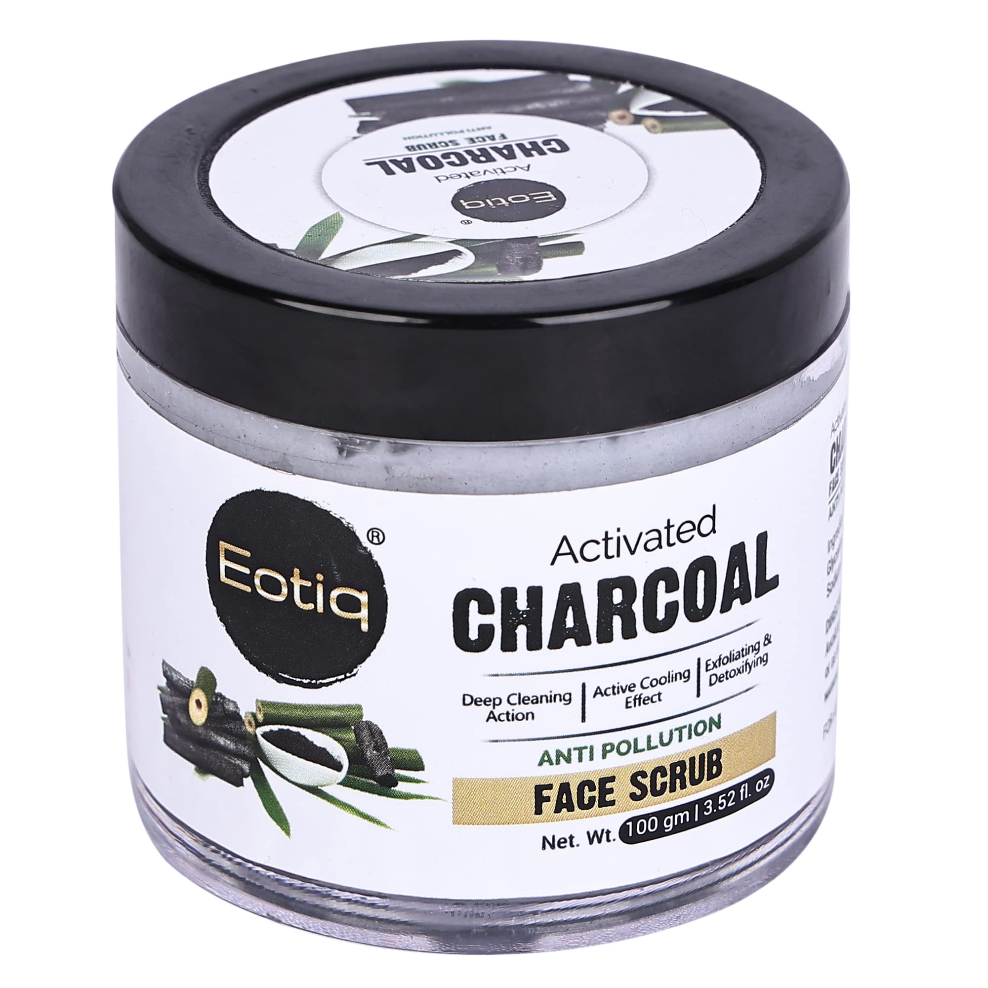 Eotiq Activated Charcoal Face Scrub - Deep Cleansing Exfoliator for Acne, Blackhead & Dead Skin Removal - 100g | Purifying Facial Treatment for Oily & Combination Skin | Perfect for Daily Skincare Routine