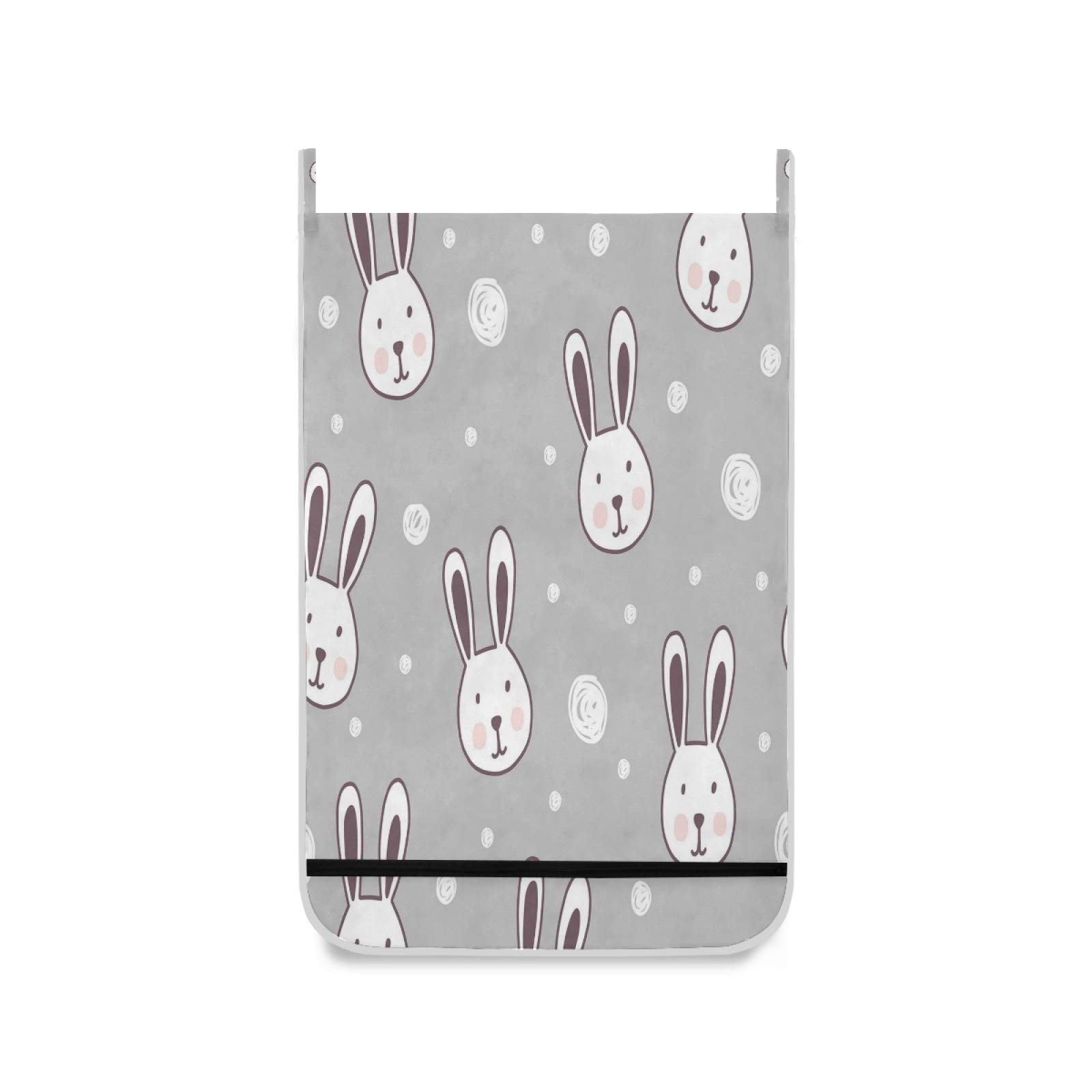 Easter Bunny Hanging Laundry Hamper Bag - Grey Over The Door Clothes Storage Basket with Hooks for Bathroom, Bedroom & College Dorm - Space Saving Dirty Clothes Organizer for Easter Decor & Daily Use