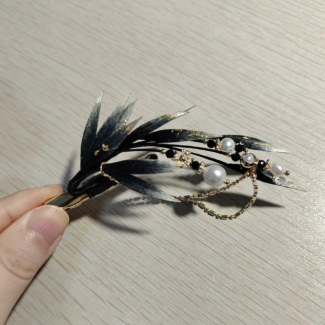 Elegant Silk Hair Clip - Handmade Leaves Design (Ronghua) for Women, Perfect for Weddings, Parties & Daily Styling