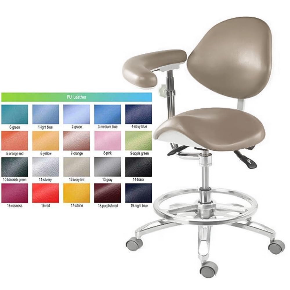 Premium PU Leather Mobile Saddle Stool for Dentists & Medical Professionals - Adjustable Height Ergonomic Dental Assistant Chair with Ivory Finish - Perfect for Clinics, Hospitals & Office Workstations