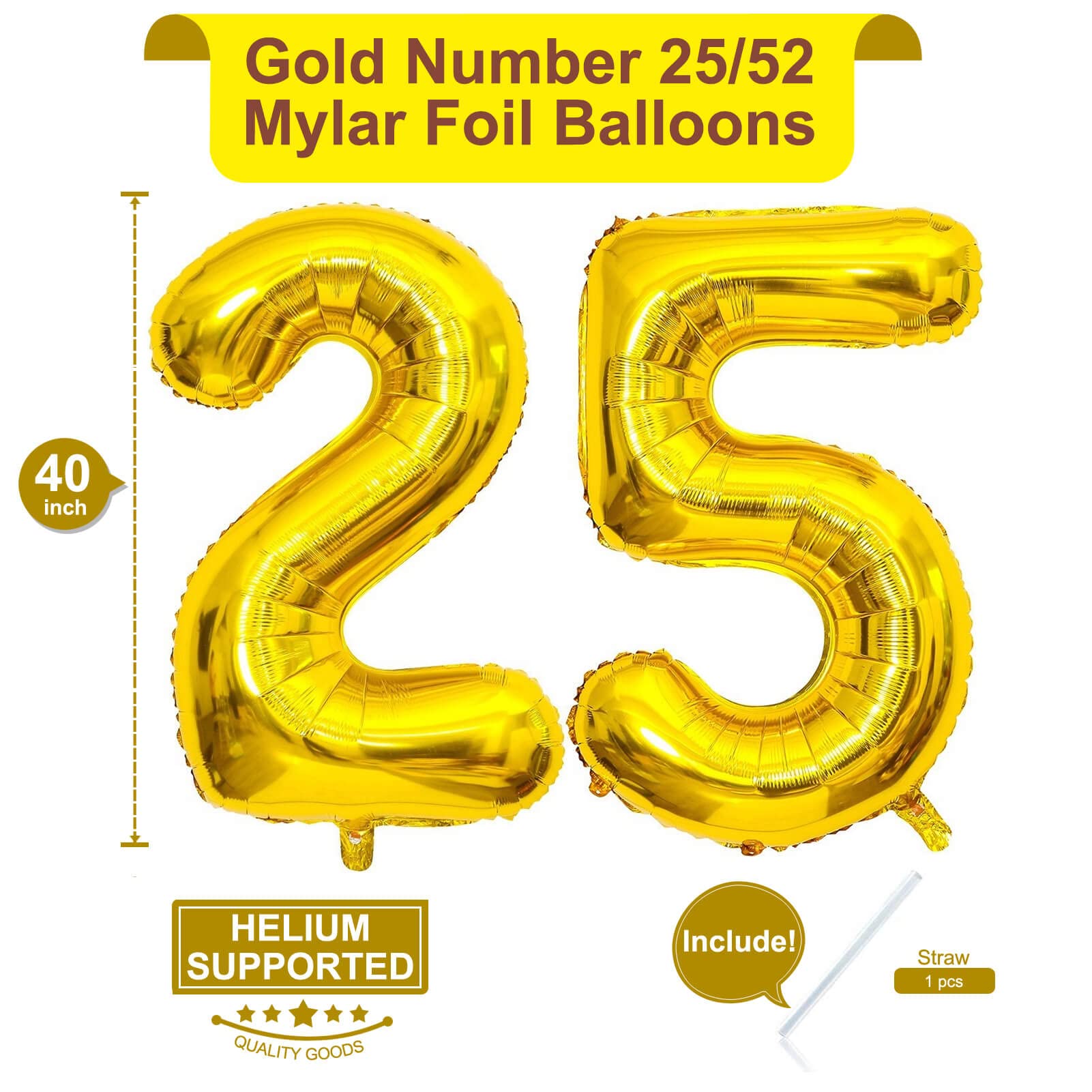 40 Inch Gold Number 25 Balloons - Giant Jumbo Foil Mylar Helium Balloons for Birthday Parties, Anniversaries & Special Events - Perfect for 25th Birthday Decorations, Graduation Celebrations & Milestone Occasions