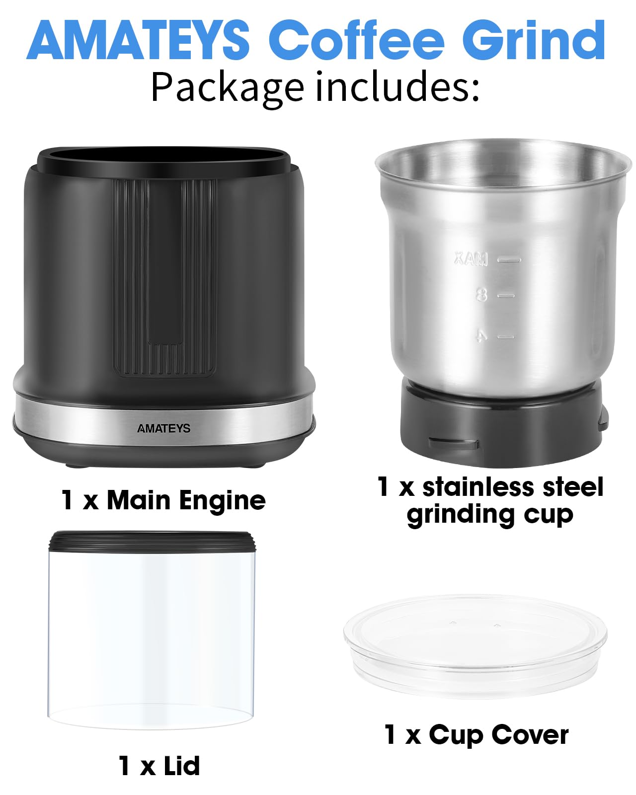 250W Electric Coffee Grinder - Powerful & Quiet Kitchen Machine for Beans, Spices, Nuts, Grains & Herbs - 75g Stainless Steel Capacity - Perfect for Home Brewing, Espresso & Cooking
