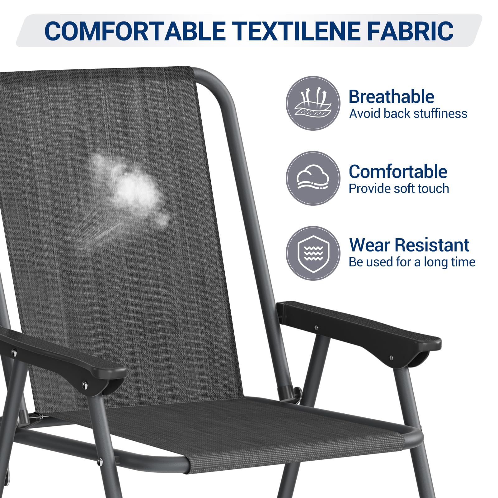 4-Pack Folding Patio Chairs Set - Lightweight Steel Frame Outdoor Dining Chairs with Weather-Resistant Textilene Fabric - Compact Foldable Design (5.7lbs Each, 220lbs Capacity) - Black - Perfect for Backyard, Poolside, Garden & Outdoor Entertaining