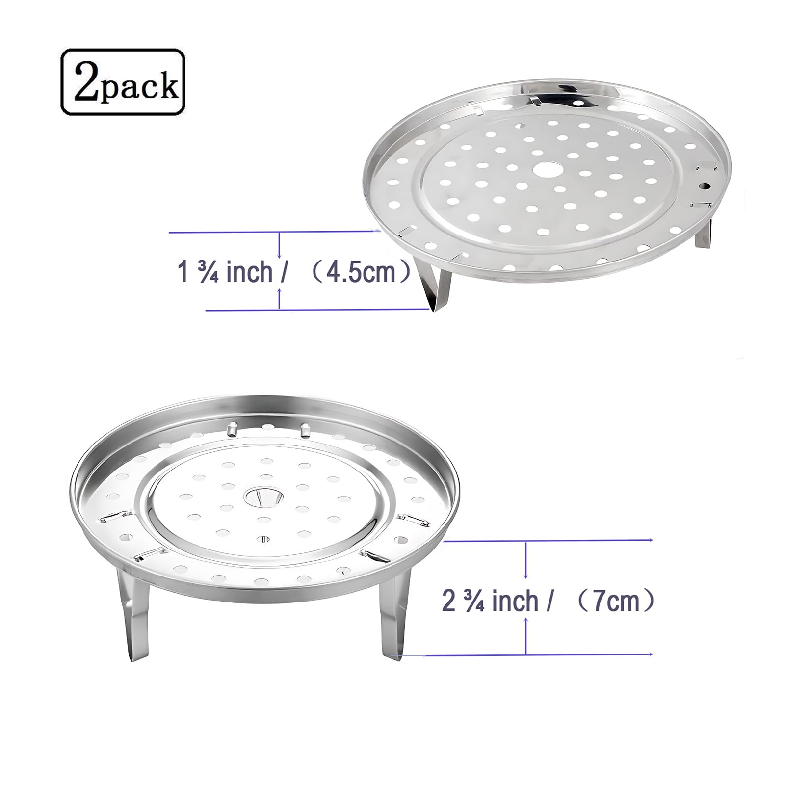 10.8 Inch Stainless Steel Cooker Rack 2-Pack - Pressure Canner Rack with 3 Short & 3 Tall Detachable Legs for Cooking, Baking, Steaming, Toasting - Perfect for Canning Jars, Bread, Toast, Salad Prep (10.8