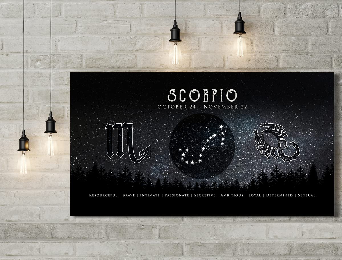 Scorpio Zodiac Wall Art - Unique Astrology Gifts for Women & Men - Boho Home Decor - 12x24 Inch Ready to Hang Canvas - Perfect for Bedroom, Living Room & Office Decor