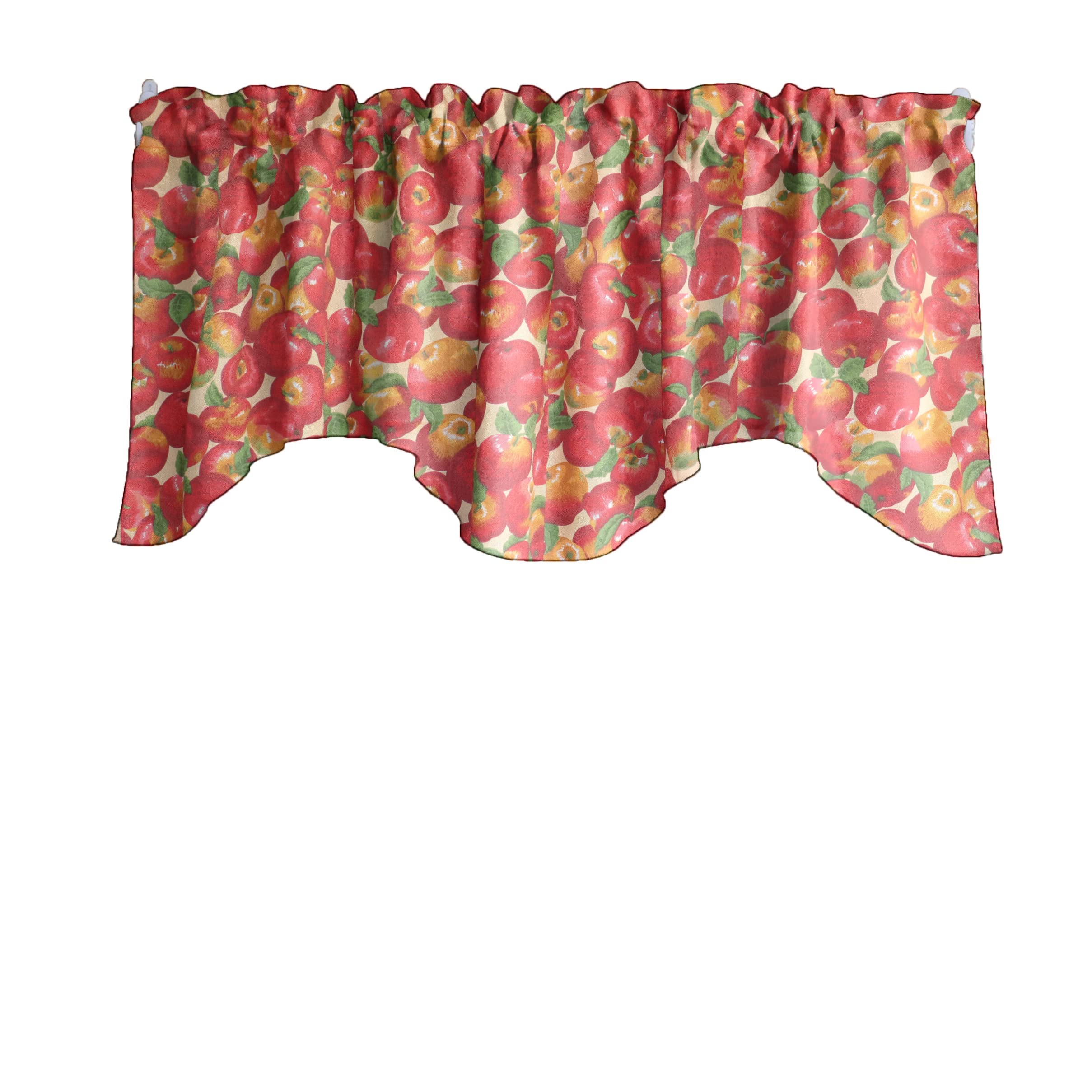 Fruits Print Scalloped Wave Cotton Window Valance - Apples Allover Beige Home Decor for Bedroom, Nursery & Kitchen - Perfect for Farmhouse, Cottage & Country Style Windows