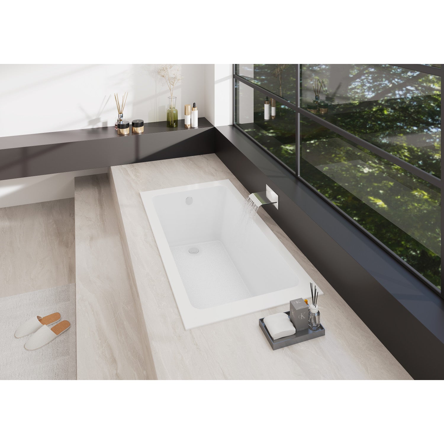 Aqua Eden 67 Inch Acrylic Rectangular Drop-In Bathtub with Anti-Slip Surface, Glossy White - Perfect for Modern Bathroom Renovation & Spa-Like Relaxation