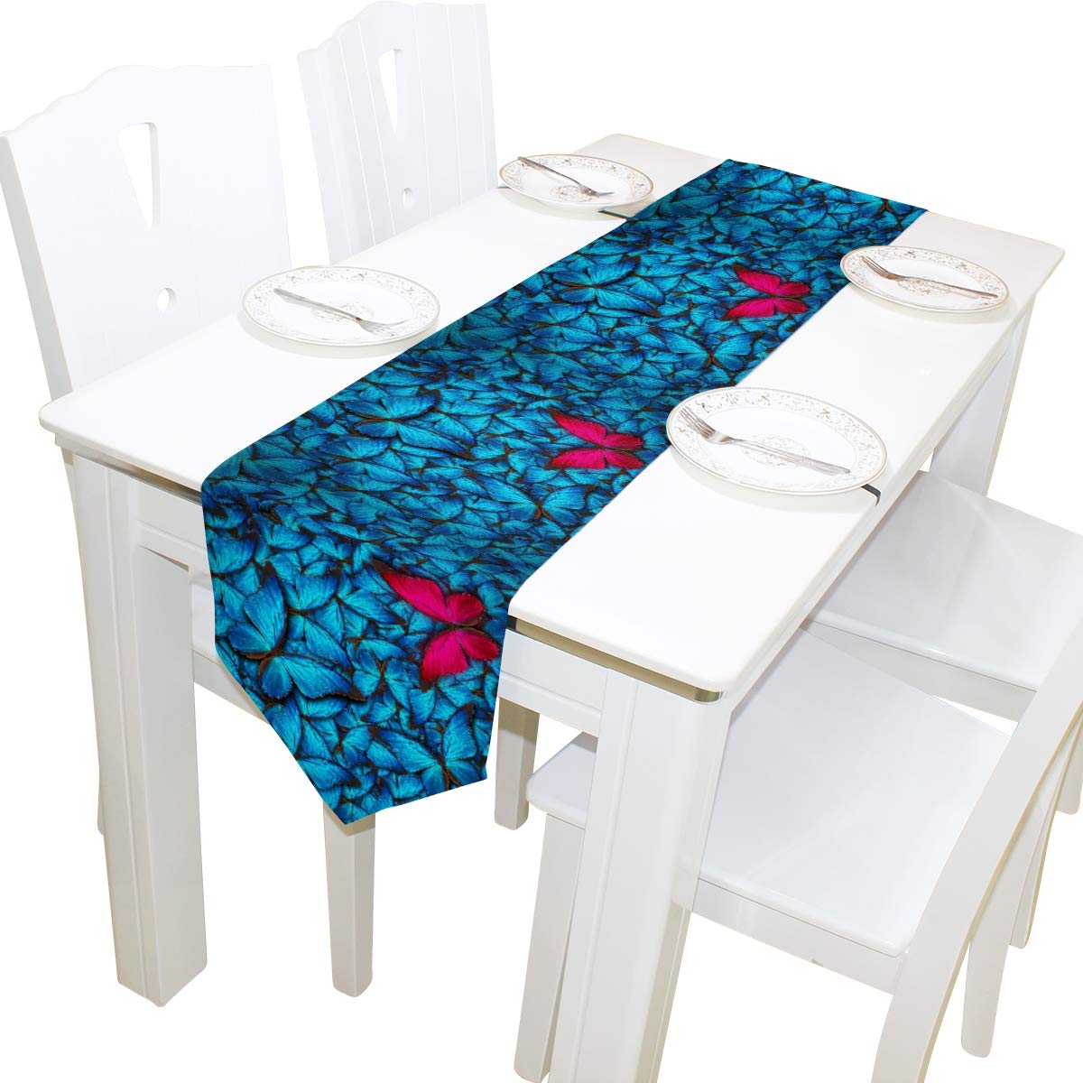ALAZA Abstract Blue Pink Butterfly Polyester Table Runner - 13x90 Inches Elegant Dining Table Decor for Wedding, Party, Coffee Table & Home Decor - Perfect for Holiday Gatherings & Special Occasions
