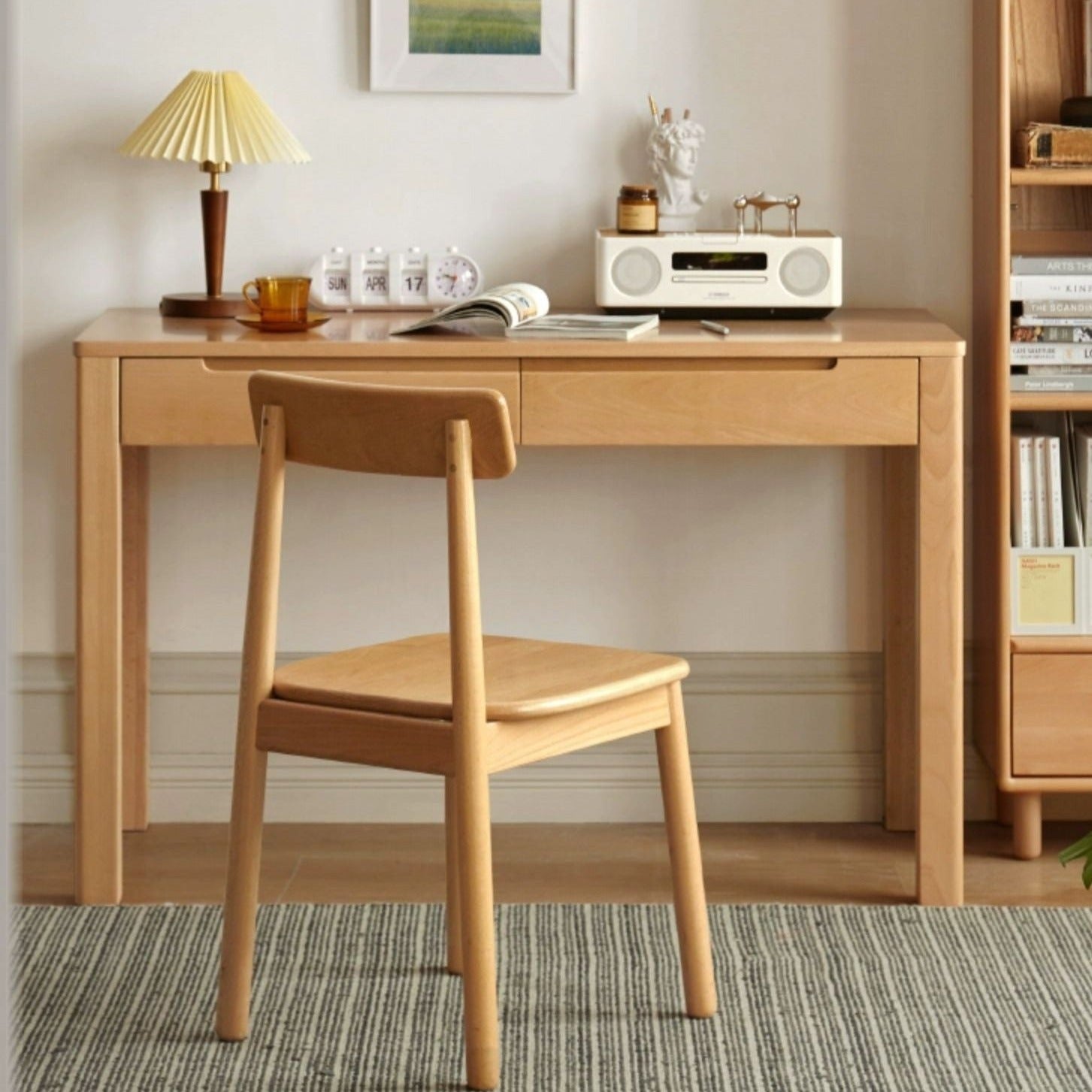 Solid Beech Wood Computer Desk for Home Office - Ergonomic Study Desk with Ample Workspace for Writing, Working & Remote Learning