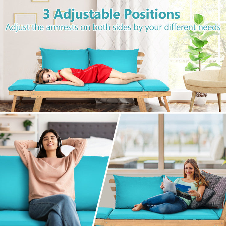 Costway Adjustable Convertible Patio Sofa Daybed with Thick Cushions - Indoor Outdoor Furniture for Garden, Balcony & Backyard Relaxation