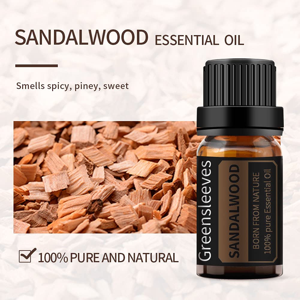 GREENSLEEVES 100% Pure Rose & Sandalwood Essential Oil Set - 2 x 10ml Aromatherapy Oils for Diffusers, Humidifiers, Massage | Relaxation, Stress Relief & Home Fragrance