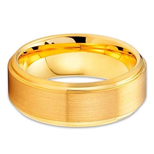 18K Yellow Gold Plated Tungsten Wedding Band for Men & Women - 8mm Comfort Fit Ring - Durable & Scratch-Resistant for Engagement, Anniversary & Everyday Wear