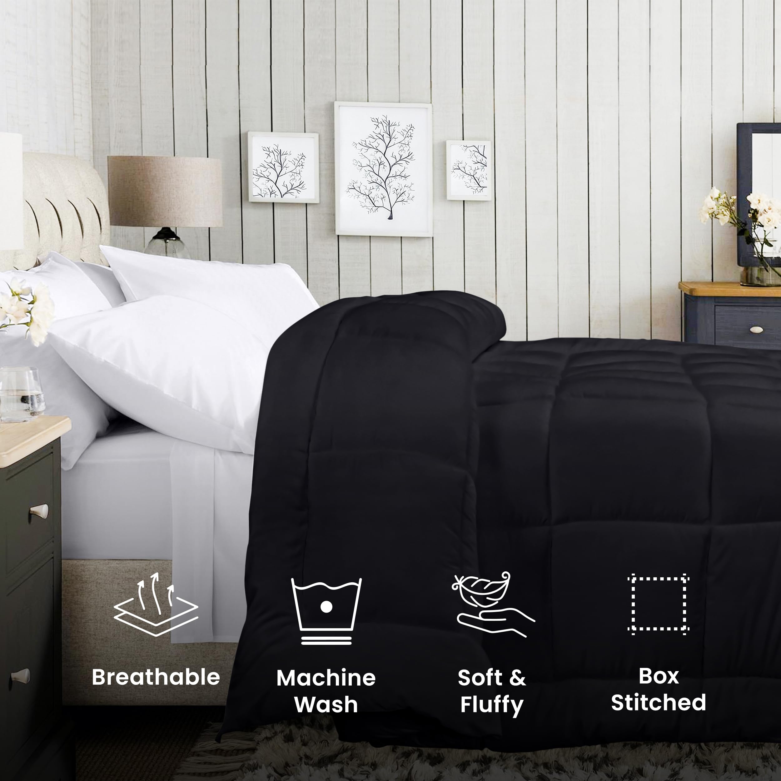 Utopia Bedding All Season Down Alternative Quilted King Comforter Set - Hypoallergenic Duvet Insert with Corner Tabs, Machine Washable, Soft & Breathable (Black, 4-Pack) - Perfect for Master Bedroom, Guest Room & Luxury Hotels