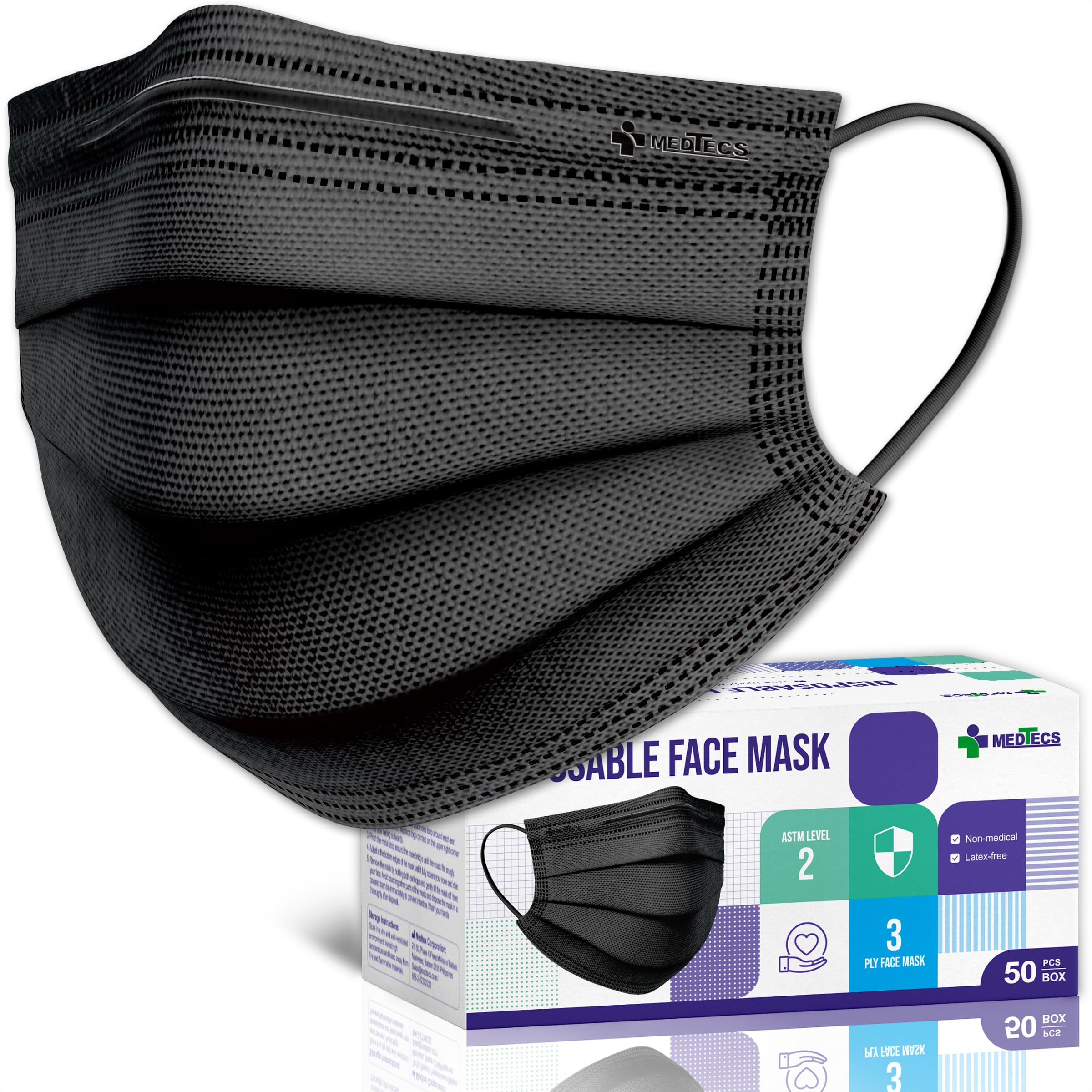 Medtecs Disposable Face Masks - 50/2000 PCS - 3-Layer Breathable Protection, ASTM Level 1 Certified - Comfortable & Safe for Daily Use, Work, Travel, and Public Safety