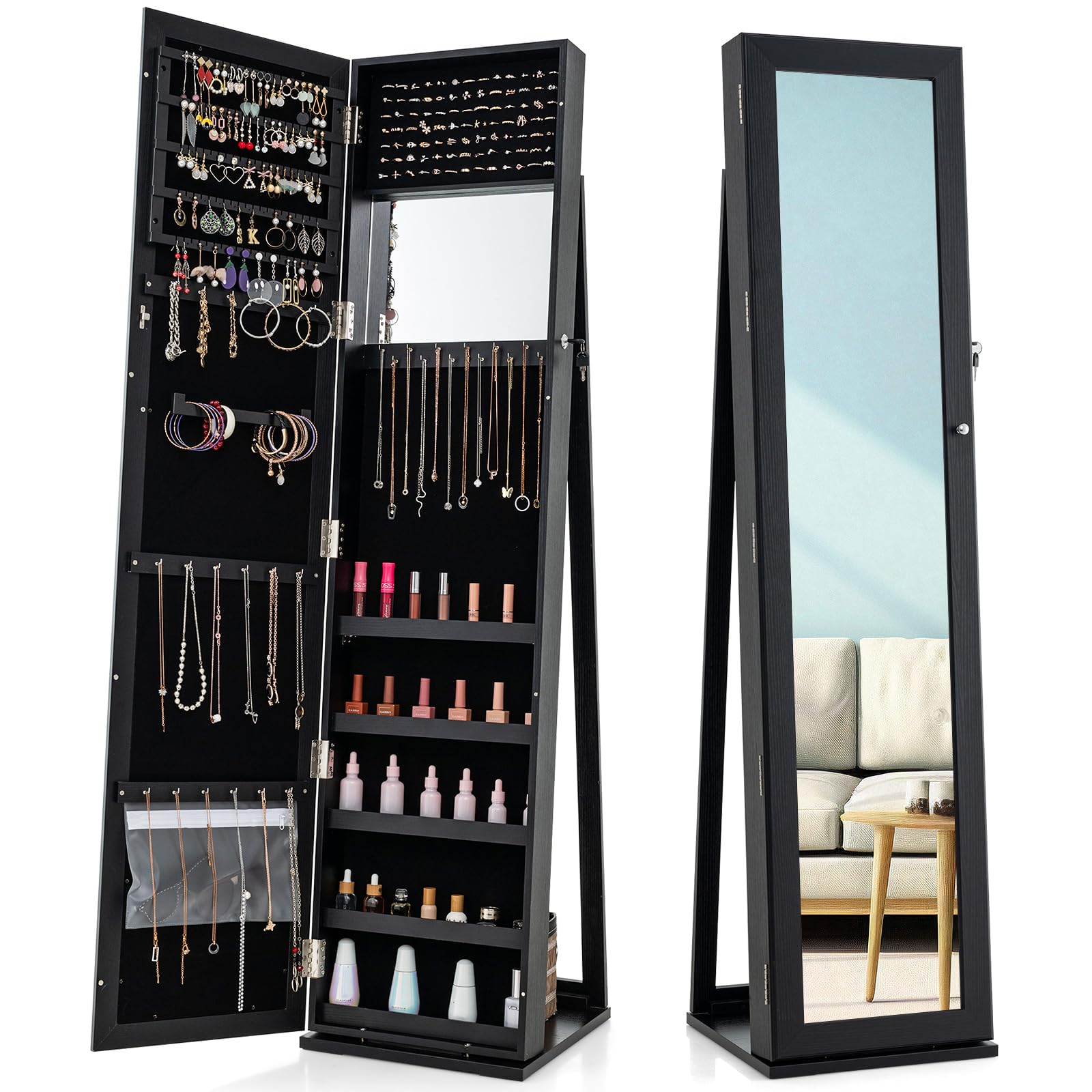 Charmaid Jewelry Armoire Cabinet with Full-Length Mirror - 62