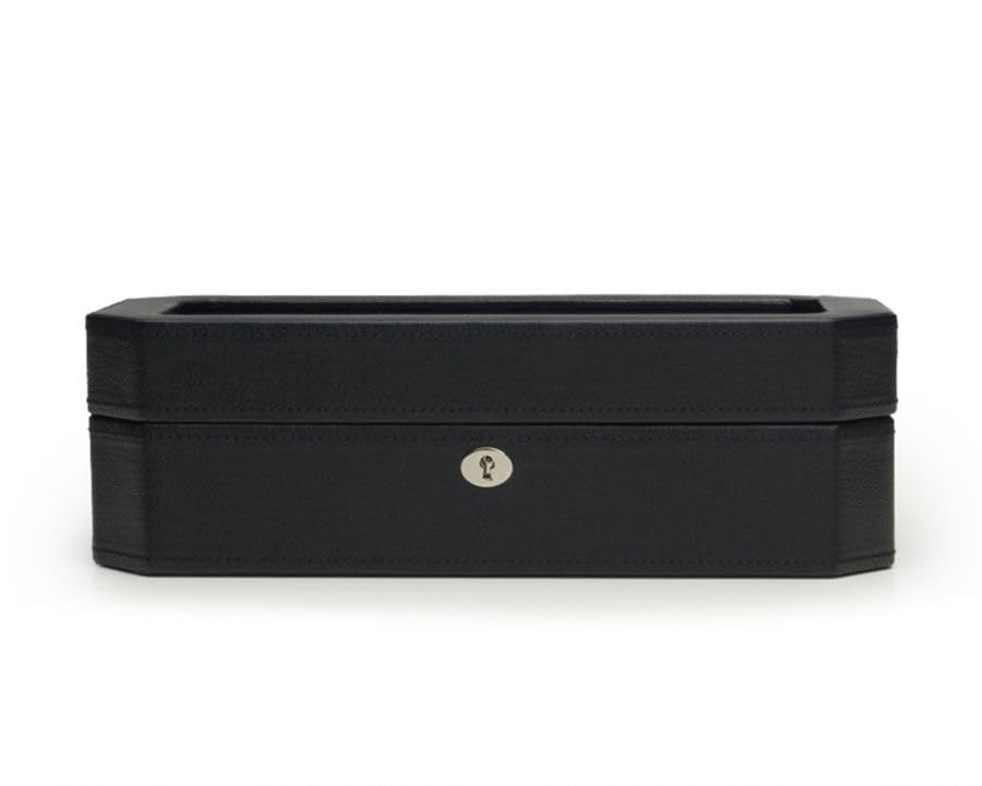 WOLF Windsor 5-Piece Watch Box with Vegan Leather Exterior - Luxury Black/Purple Watch Organizer with 5 Watch Compartments - Perfect for Watch Storage, Display & Travel Accessories