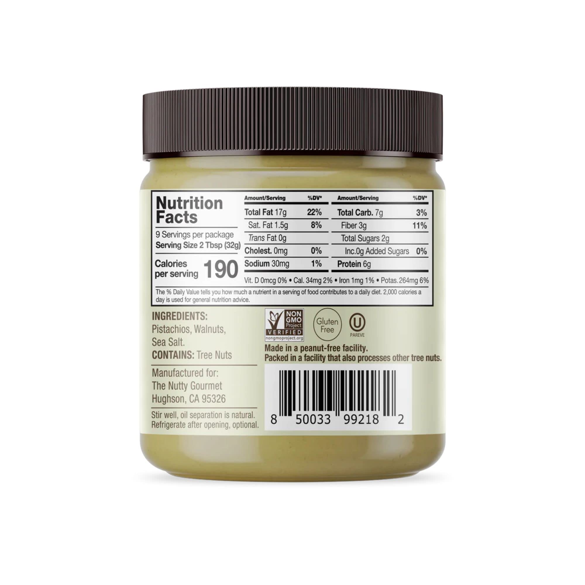 Nutty Gourmet Pistachio Walnut Spread - No Added Sugar, Palm Oil Free, Peanut Free, Gluten Free - Healthy Protein Breakfast Snack - Perfect for Dips, Fillings, Sauces & Baking - Great for Toast, Yogurt Topping, Smoothie Boost (10oz, 2 Pack)