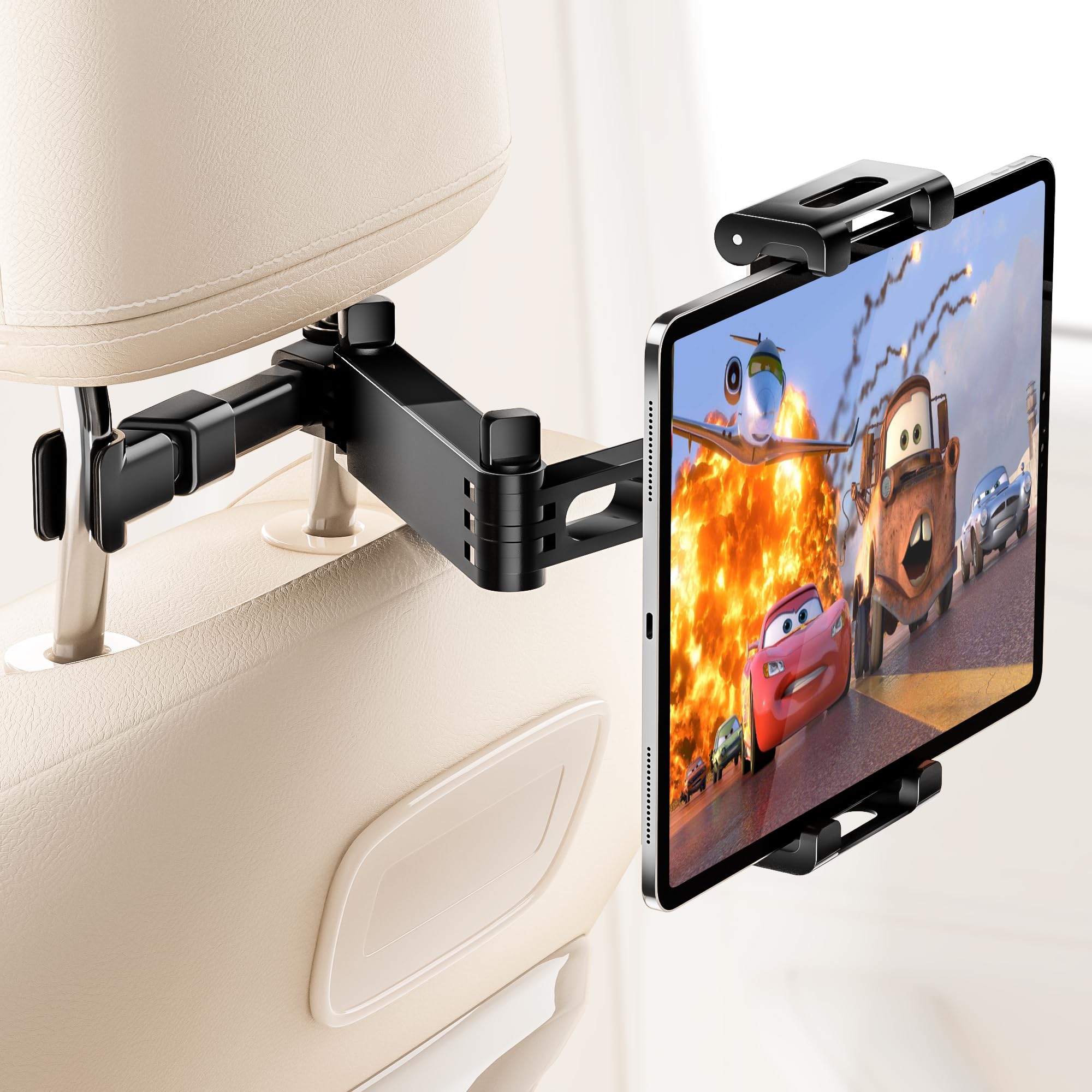 Car Headrest Tablet Holder - 360° Rotating Adjustable iPad Car Mount for Back Seat (4.7-11 inch) | Universal for iPad Pro, Air, Mini, Galaxy & Fire Tablets | Perfect for Road Trips, Kids Entertainment & Long Drives