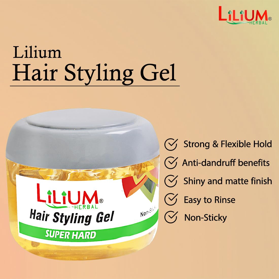 Lilium Strong Hold Hair Styling Gel - 300ml, Long Lasting Shine, Non-Sticky Formula for Super Hard Hold & Wet Look (Orange) - Perfect for Men's Hairstyling, Parties, Weddings & Daily Grooming