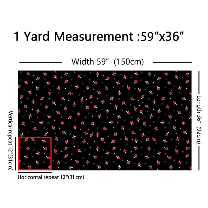 Kawaii Mushroom Upholstery Fabric by The Yard - Cute Mushroom & Star Print Waterproof Reupholstery Material for Chairs, Sofas & Home Decor (2 Yards, Red/Black) | Perfect for DIY Furniture, Nursery Decor & Outdoor Cushions