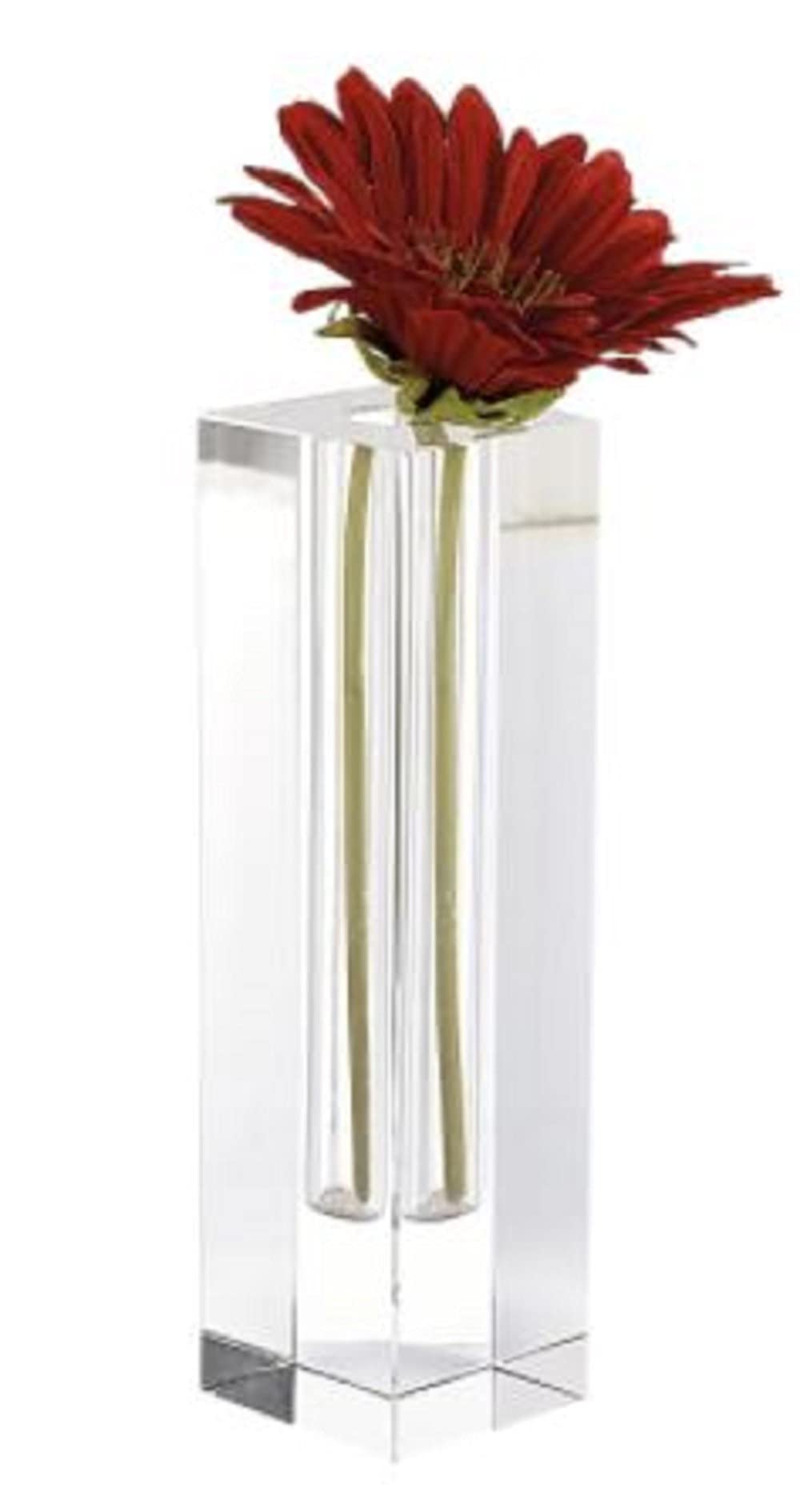 Modern Clear Tall Block Optical Crystal Vase - Elegant Home Decor for Flowers, Centerpieces & Wedding Decorations - Perfect for Living Room, Dining Table & Event Displays