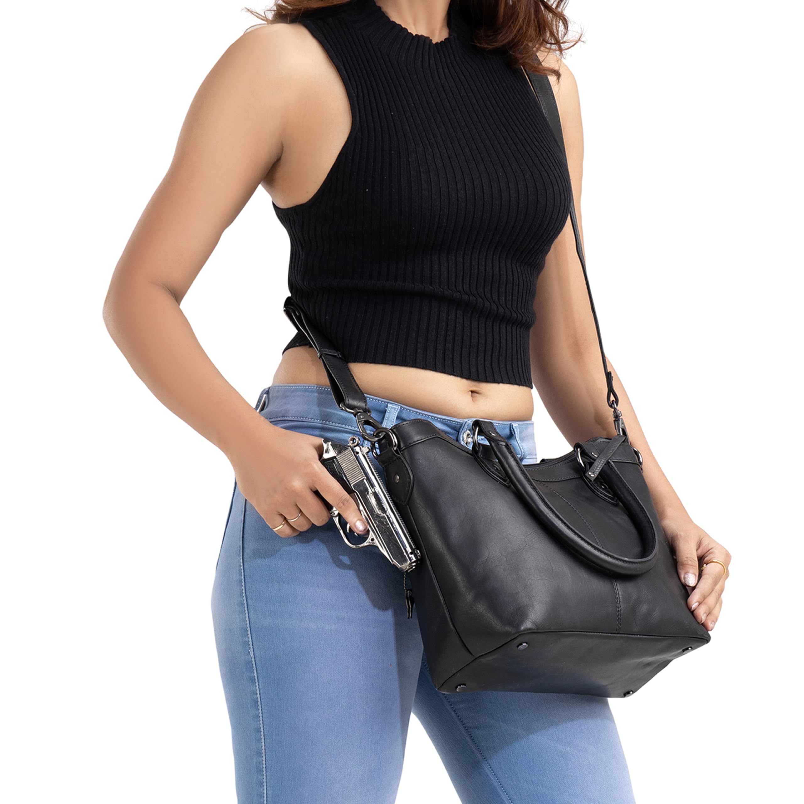 Sadie Satchel Crossbody Shoulder Bag - Spacious Leather Purse with Universal Gun Holster & Secure Locking Zippers for Women | Perfect for Travel, Work & Everyday Use