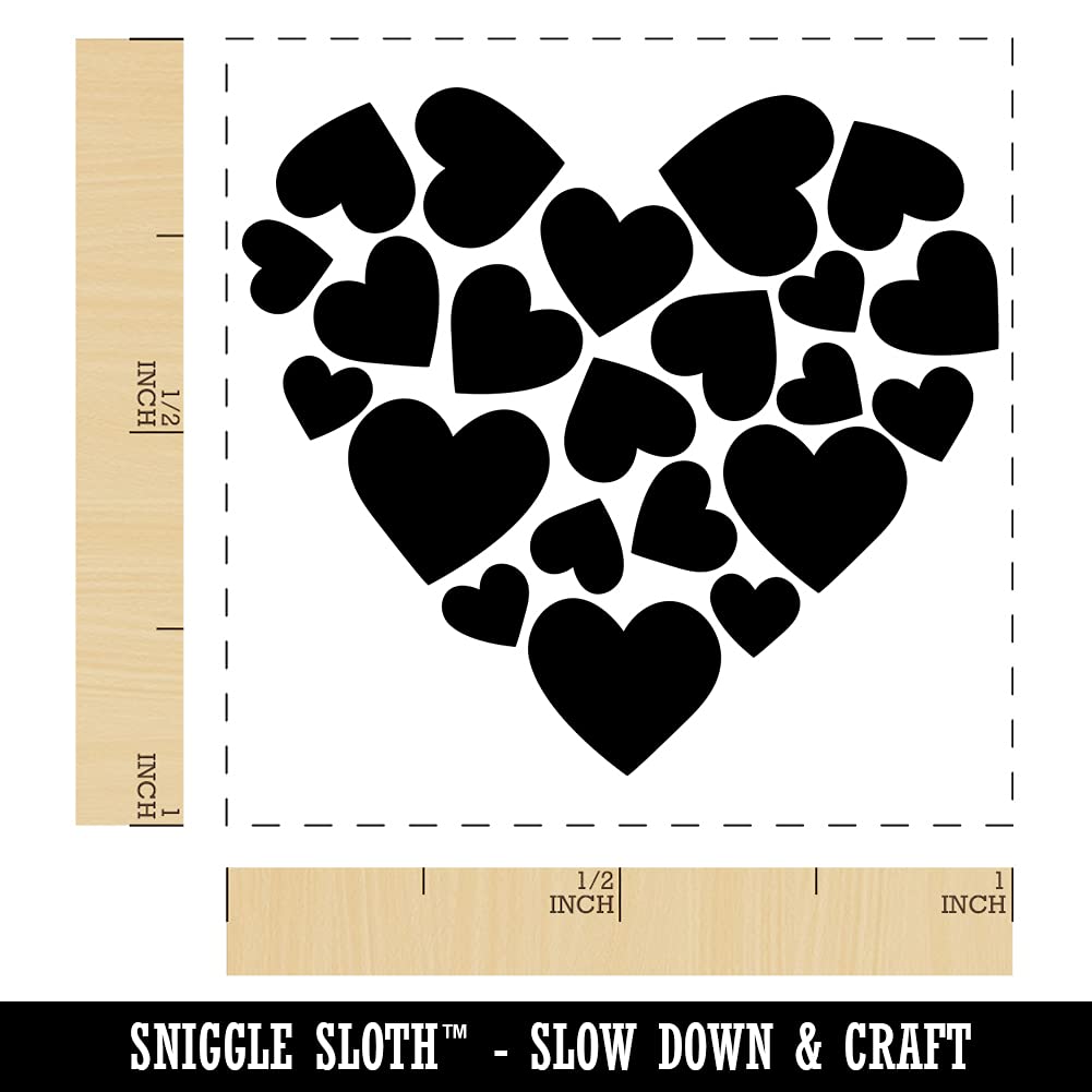 Valentine's Day Self-Inking Rubber Stamp with Hearts Design - 1 Inch Small Red Ink Stamper for Cards, Crafts, Scrapbooking & DIY Projects