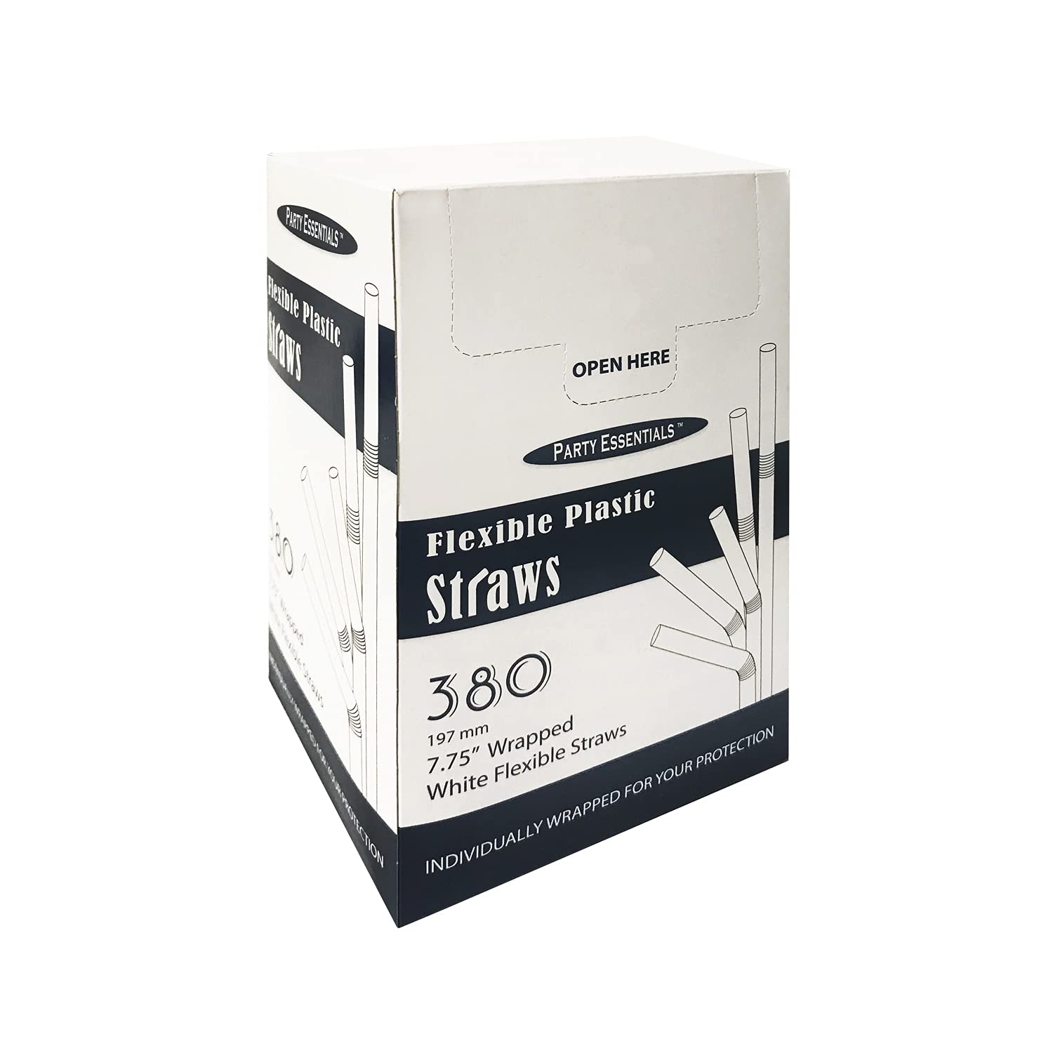 Individually Wrapped 7.75-Inch Disposable White Plastic Drinking Straws - 25 Packs of 380 (9,500 Straws) - Perfect for Parties, Restaurants, Cafes, and Events