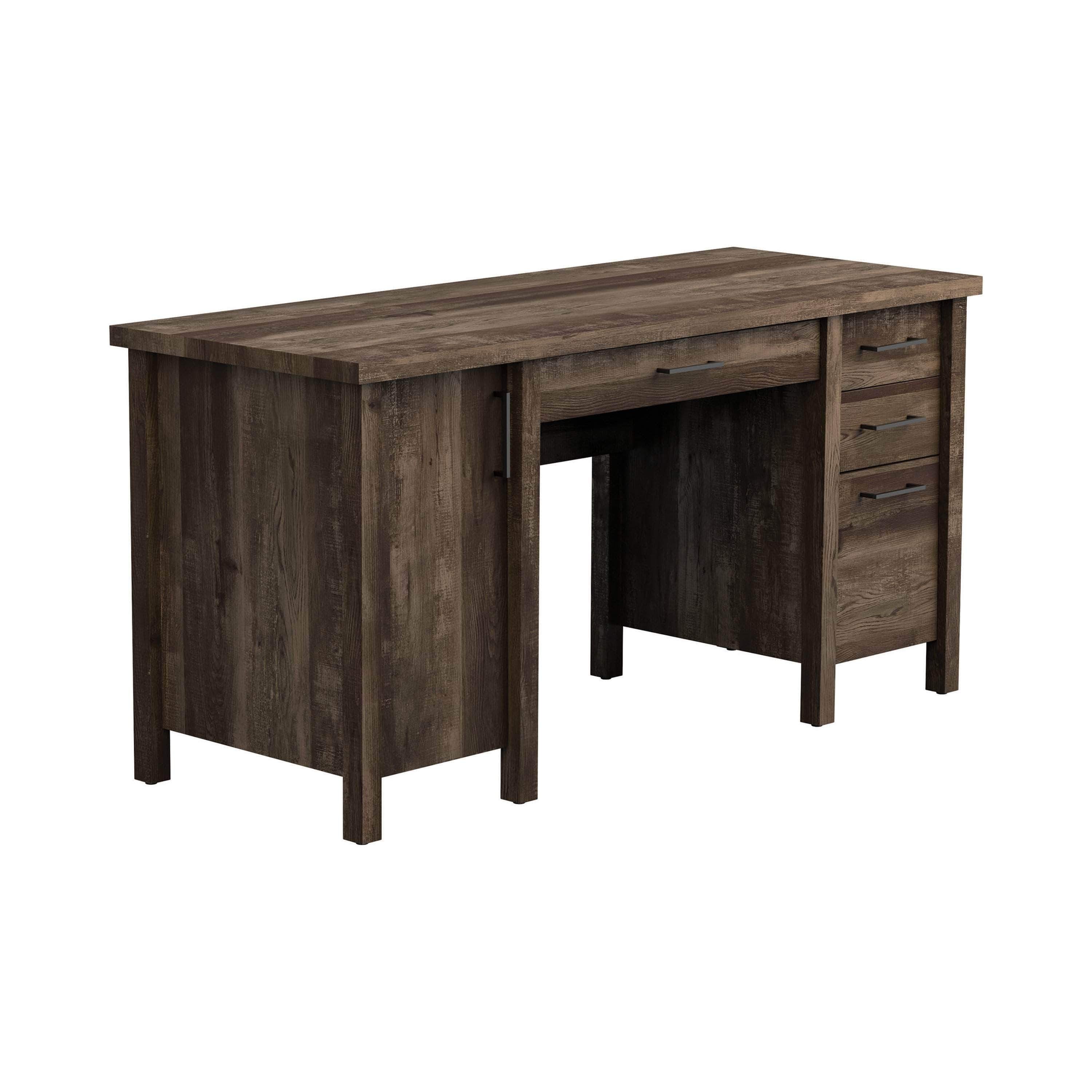 Rustic Oak 4-Drawer Adjustable Shelf Office Desk - Perfect for Home Office, Study Room & Workspace Organization