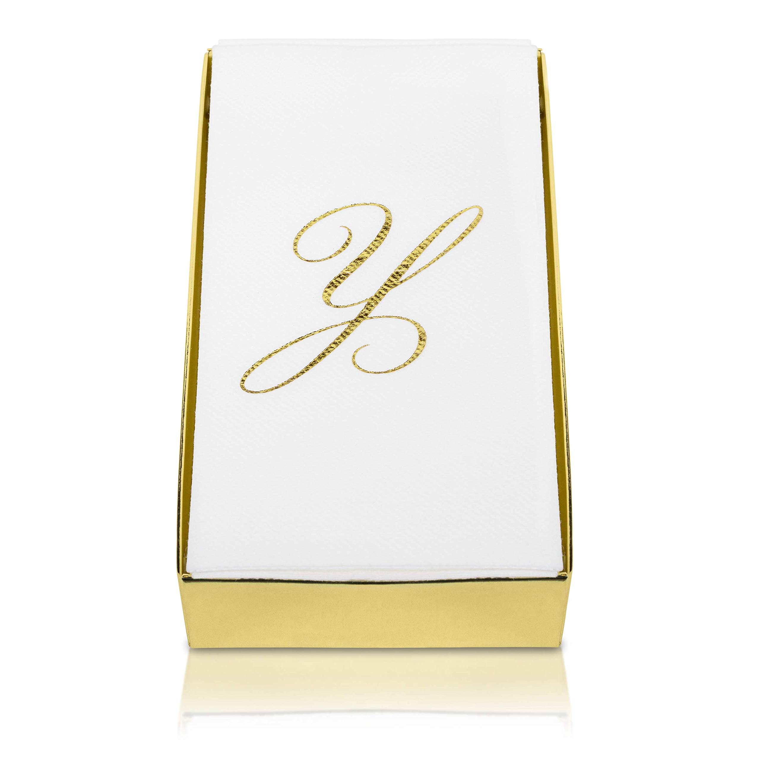 **AH AMERICAN HOMESTEAD Disposable Hand Towels for Bathroom - Premium Guest Bathroom Essentials - Monogrammed Paper Towels for Weddings & Events - Elegant Gold Disposable Napkins in Tray (Small) - Perfect for Parties, Restrooms & Upscale Gatherings**