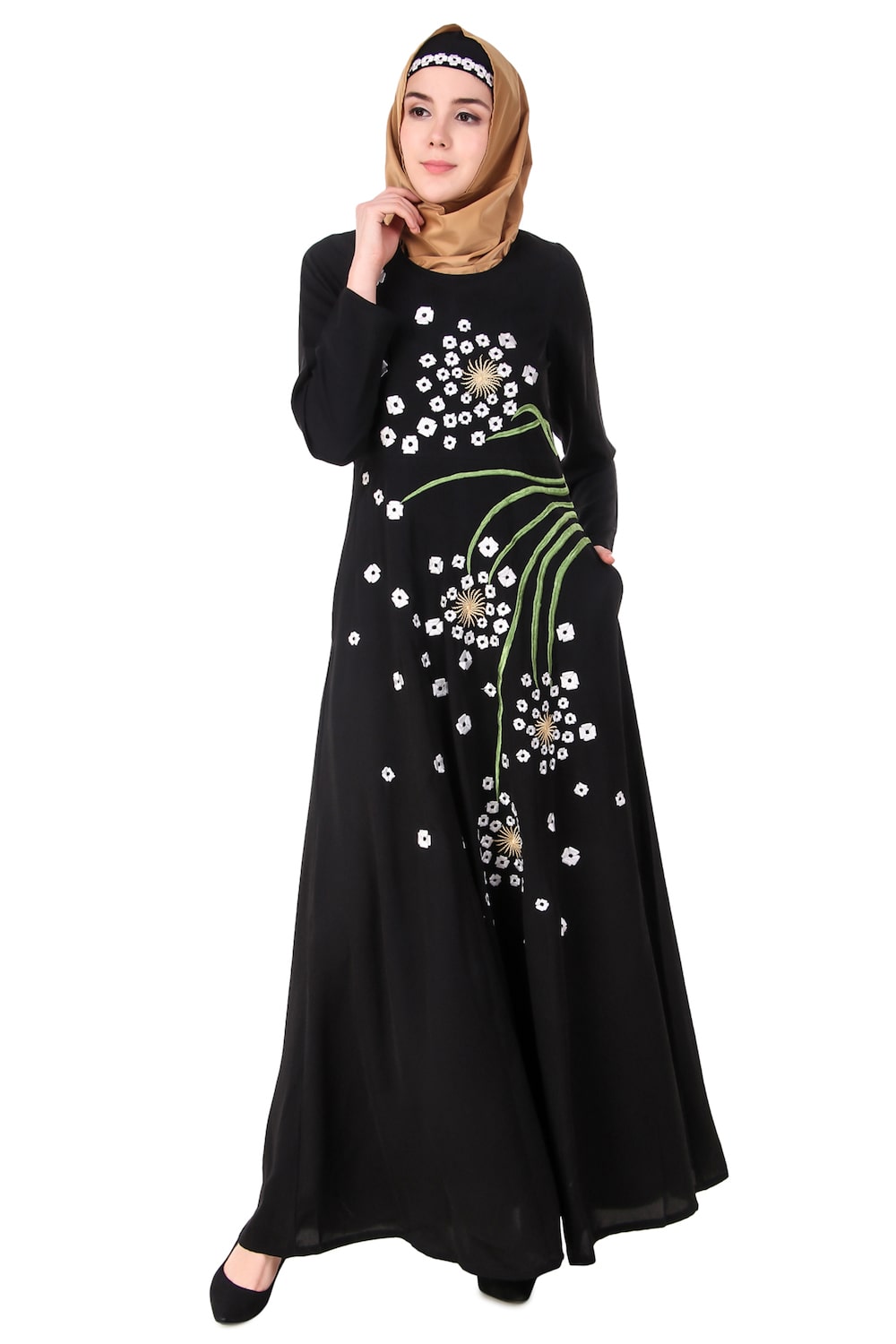 Elegant Abstract Floral Print Anarkali Abaya Dress for Women - Perfect for Eid, Weddings & Special Occasions