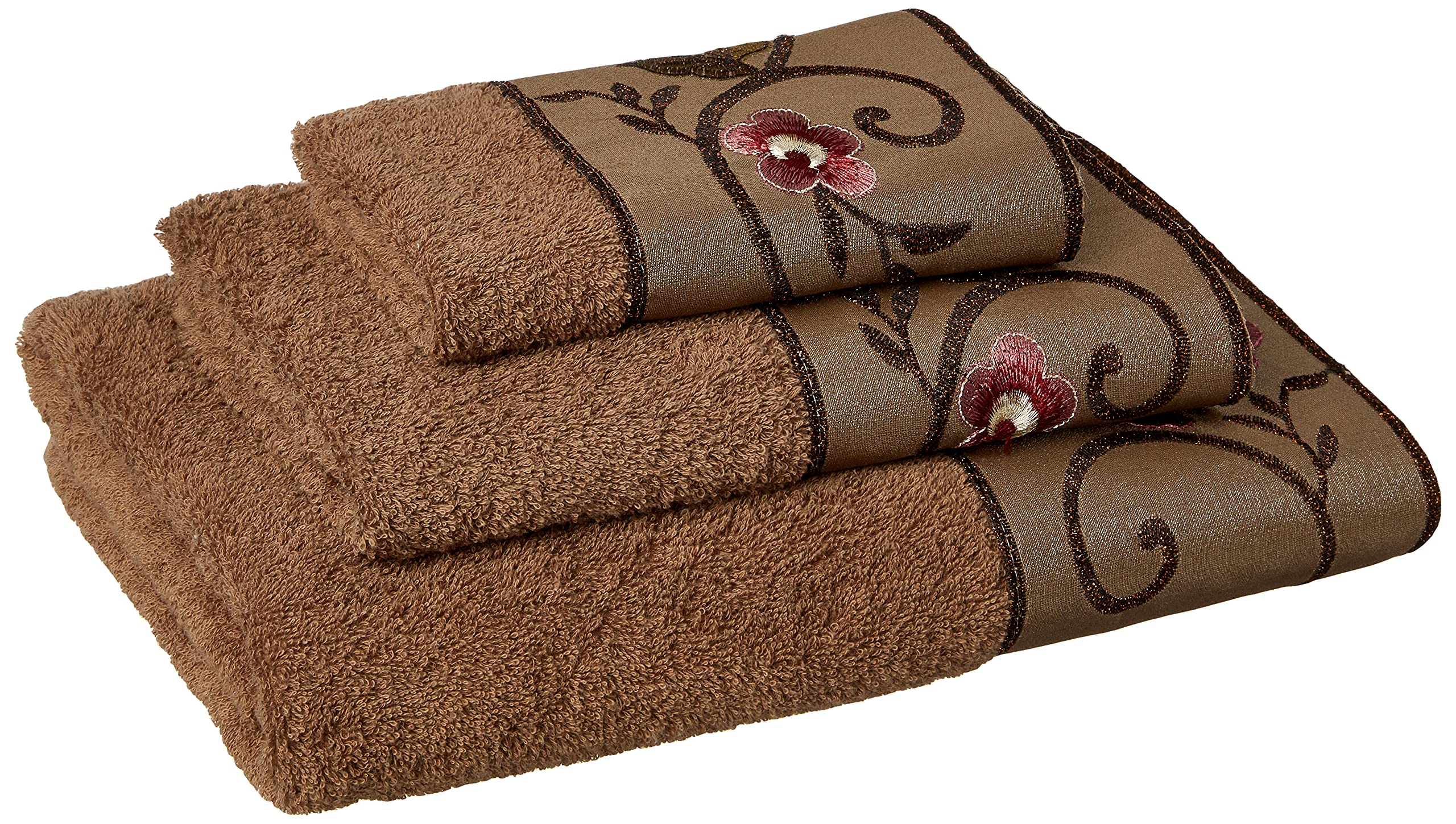 Luxury Bath Towels Set of 3 - Larissa Collection Rose Pattern - Super Soft & Absorbent Cotton Towels for Spa, Bathroom & Guest Use