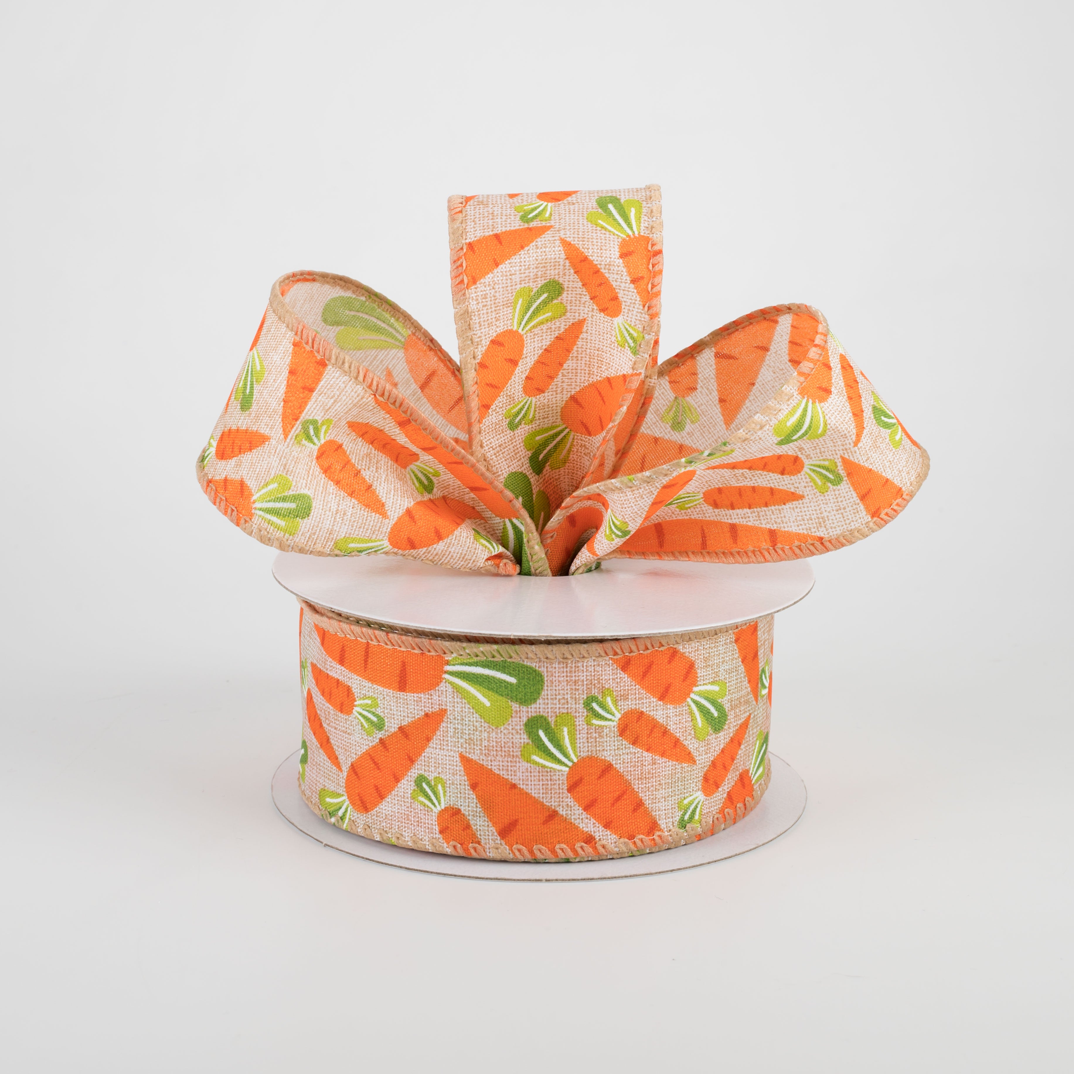 1.5 Inch Printed Carrots Ribbon - Natural Cotton Fabric Ribbon (10 Yards) for Gift Wrapping, DIY Crafts, and Spring Decorations