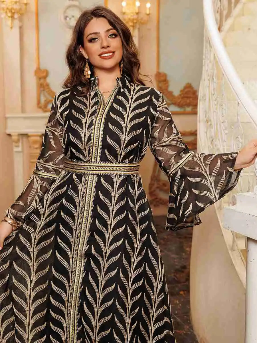 Elegant Eid Doris Embroidered Caftan Dress for Women - Boho Moroccan Kaftan with Intricate Embroidery - Perfect for Eid, Weddings, and Special Occasions