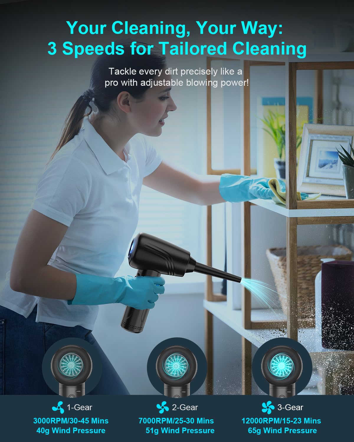 11-in-1 Electric Air Duster - 120000 RPM Cordless Keyboard Cleaner with 3-Speed Adjustable & LED Light, 9000mAh Reusable Compressed Air for Computer, Car, Office - Perfect for Cleaning Electronics, Keyboards, Car Interiors, and Home Appliances