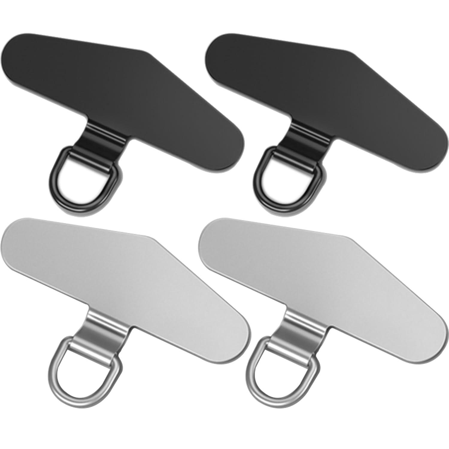 TENOC Metal Phone Tether Tab - Universal Cellphone Lanyard Patch for Full Phone Case (2 Pack, Black & Silver) - Secure Your Phone for Outdoor Activities, Travel & Daily Use