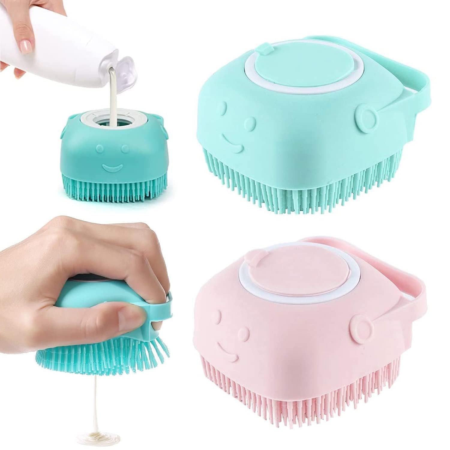 Premium Silicone Bath & Body Brush - Exfoliating Shower Scrubber for Deep Cleansing, Back Massager with Built-in Shower Gel Dispenser - Soft Bristles Remove Dirt, Oil & Dead Skin - Perfect for Spa, Home Shower & Travel (Random Colors)